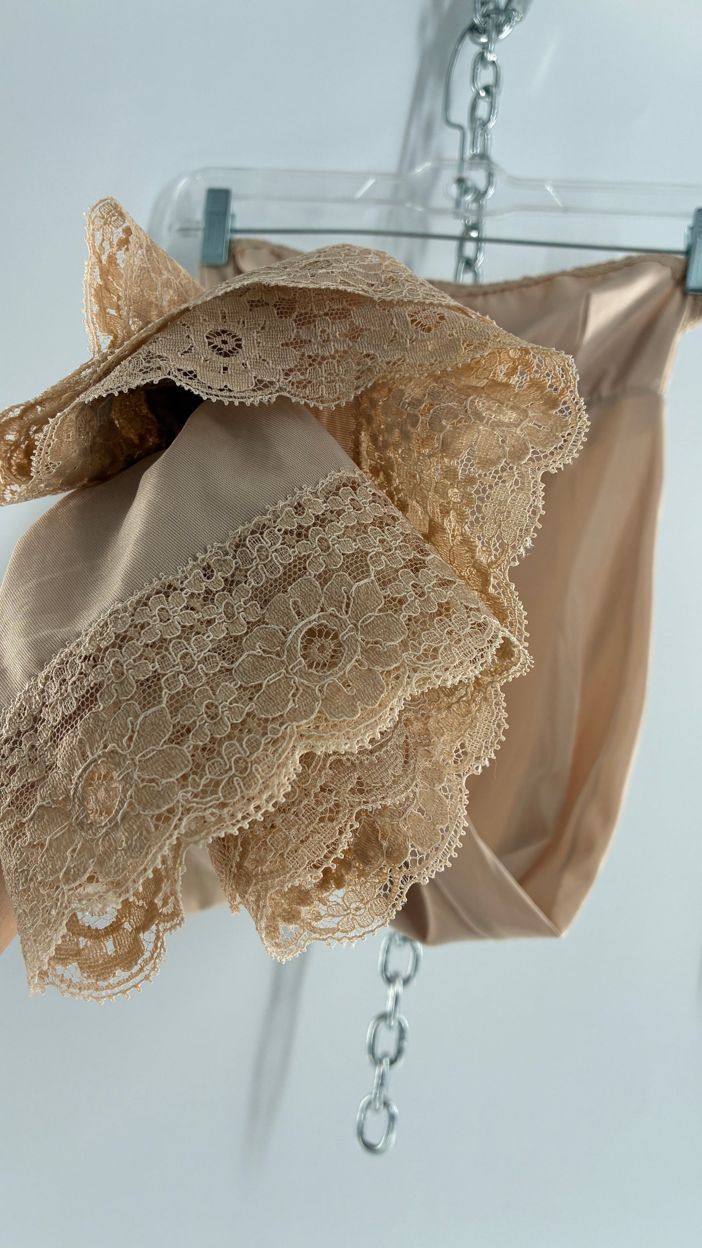 Vintage FORMFIT ROGERS Nude Slip Dress with Lace Trim (9/10)