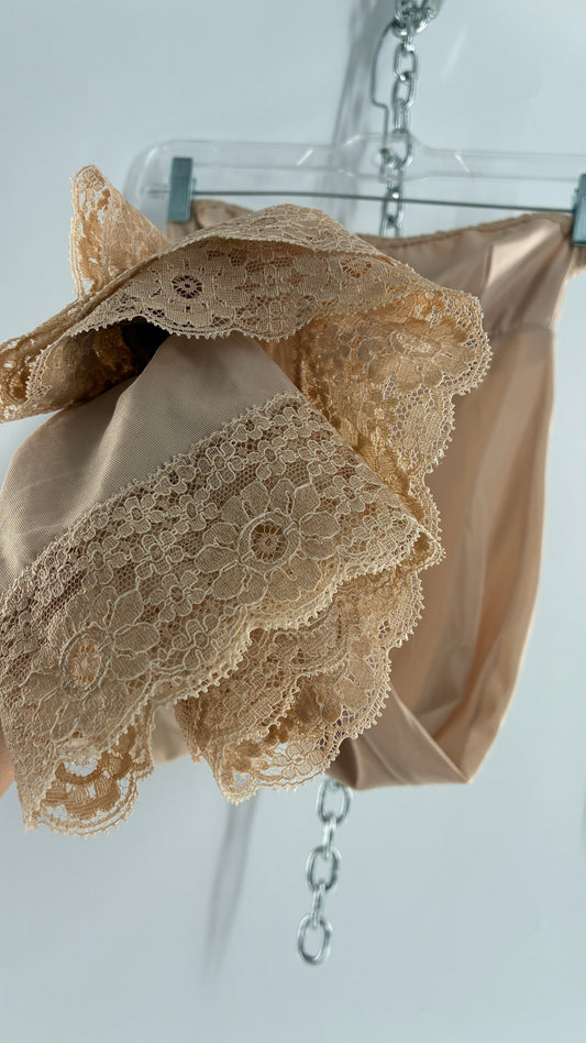 Vintage FORMFIT ROGERS Nude Slip Dress with Lace Trim (9/10)