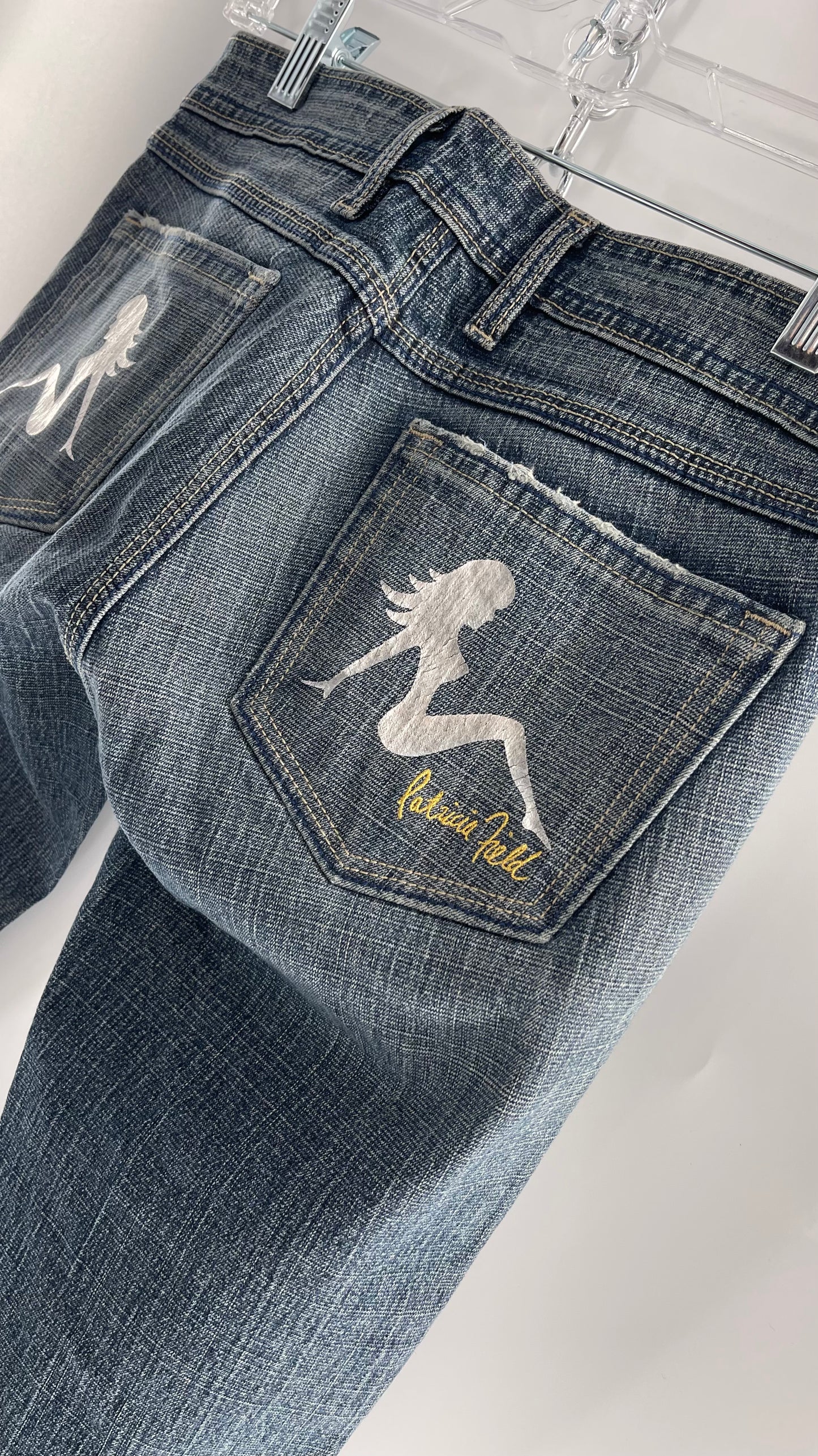 Vintage Smart AS JEANS Light Wash with Silver Metallic Female Posing Silhouette and Paulina Field Embroidery (28)