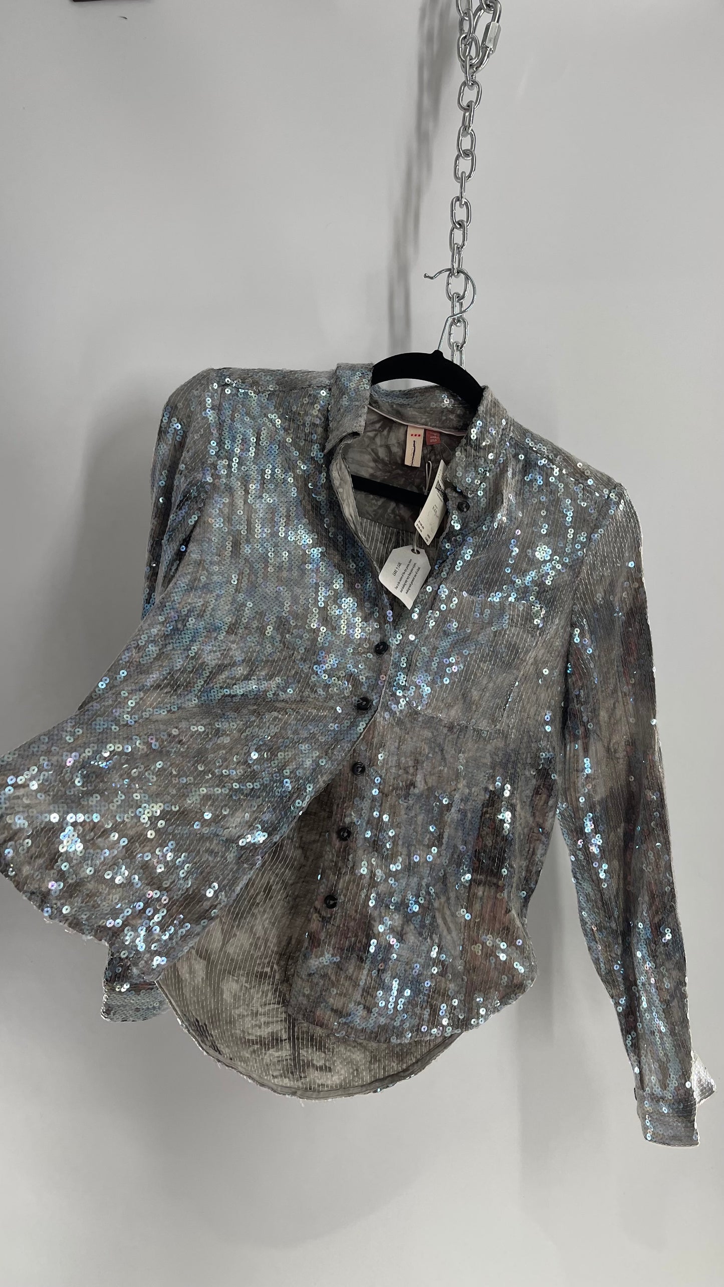 PILCRO Anthropologie Iridescent Sequin Grey Blue and Tags Attached (XXS)