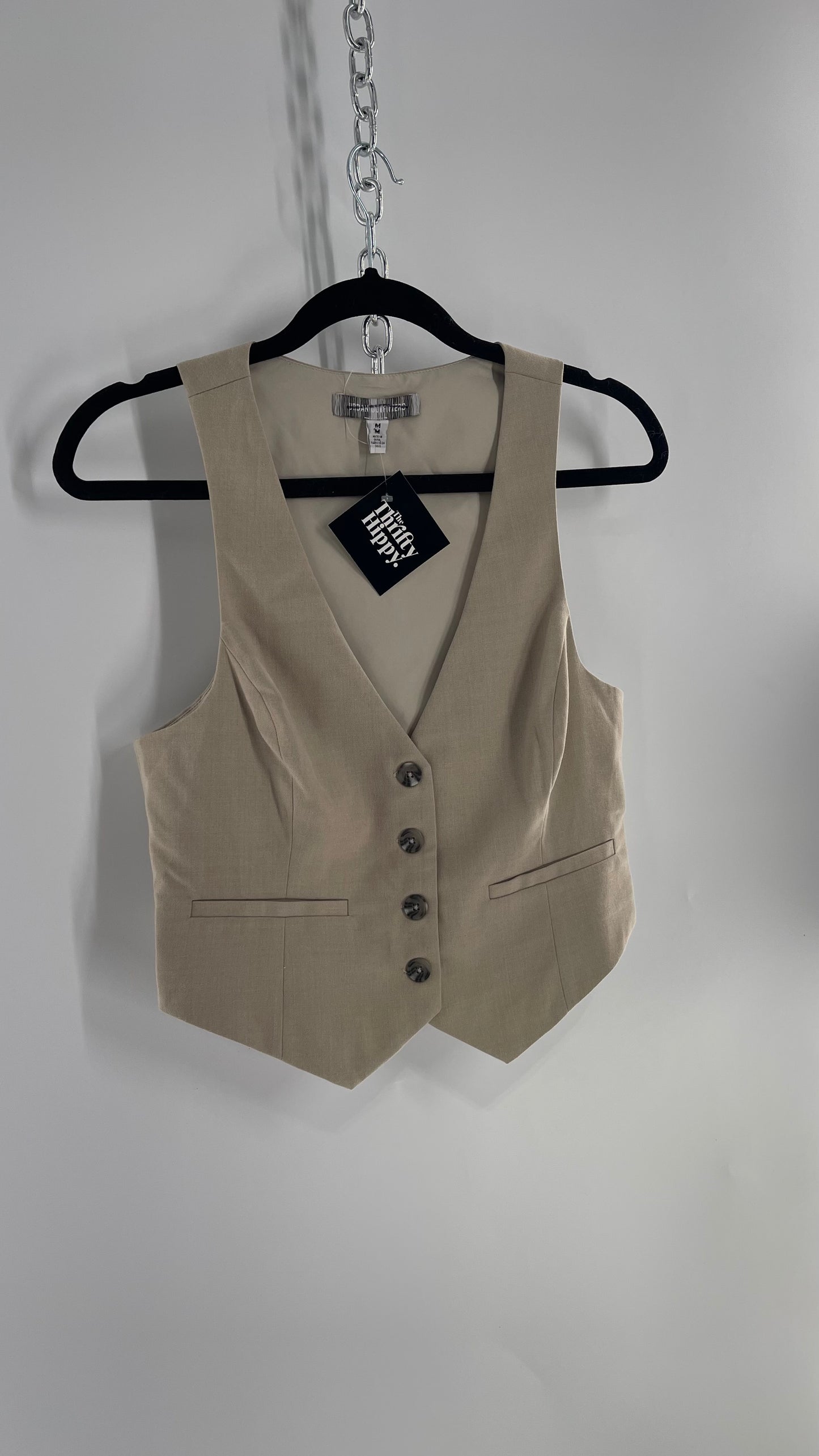 Urban Outfitters Vintage Upcycled Tan\Grey Cropped Vest Top (Medium)