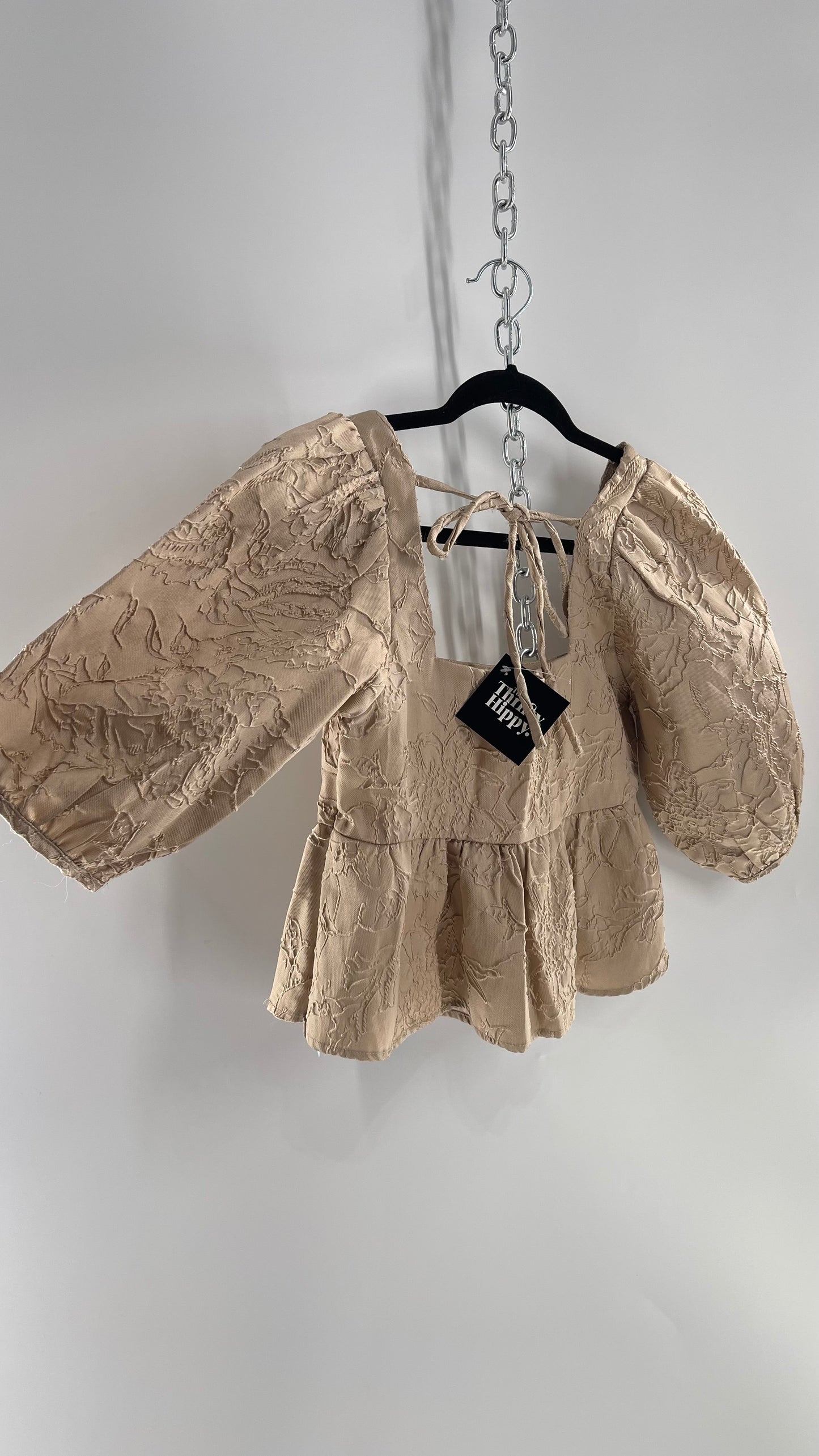 En Saison Free People Champagne Puff Sleeve Blouse Brocade (XS)