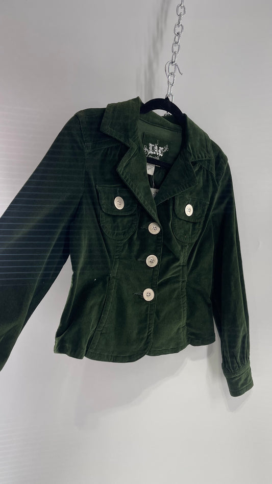 Deadstock VINTAGE 1990s Live a Little Green Corduroy Blazer Jacket with Tags Attached (Petite Medium)