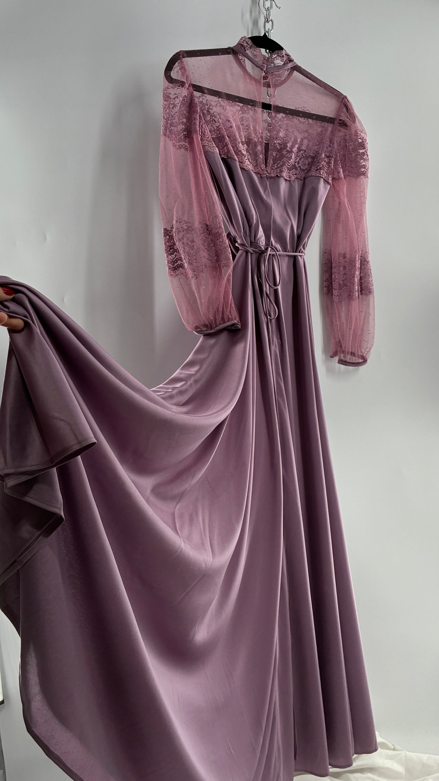 Vintage Handmade Dusty Purple Mauve Bubble Sleeve Maxi Dress (XS/S)