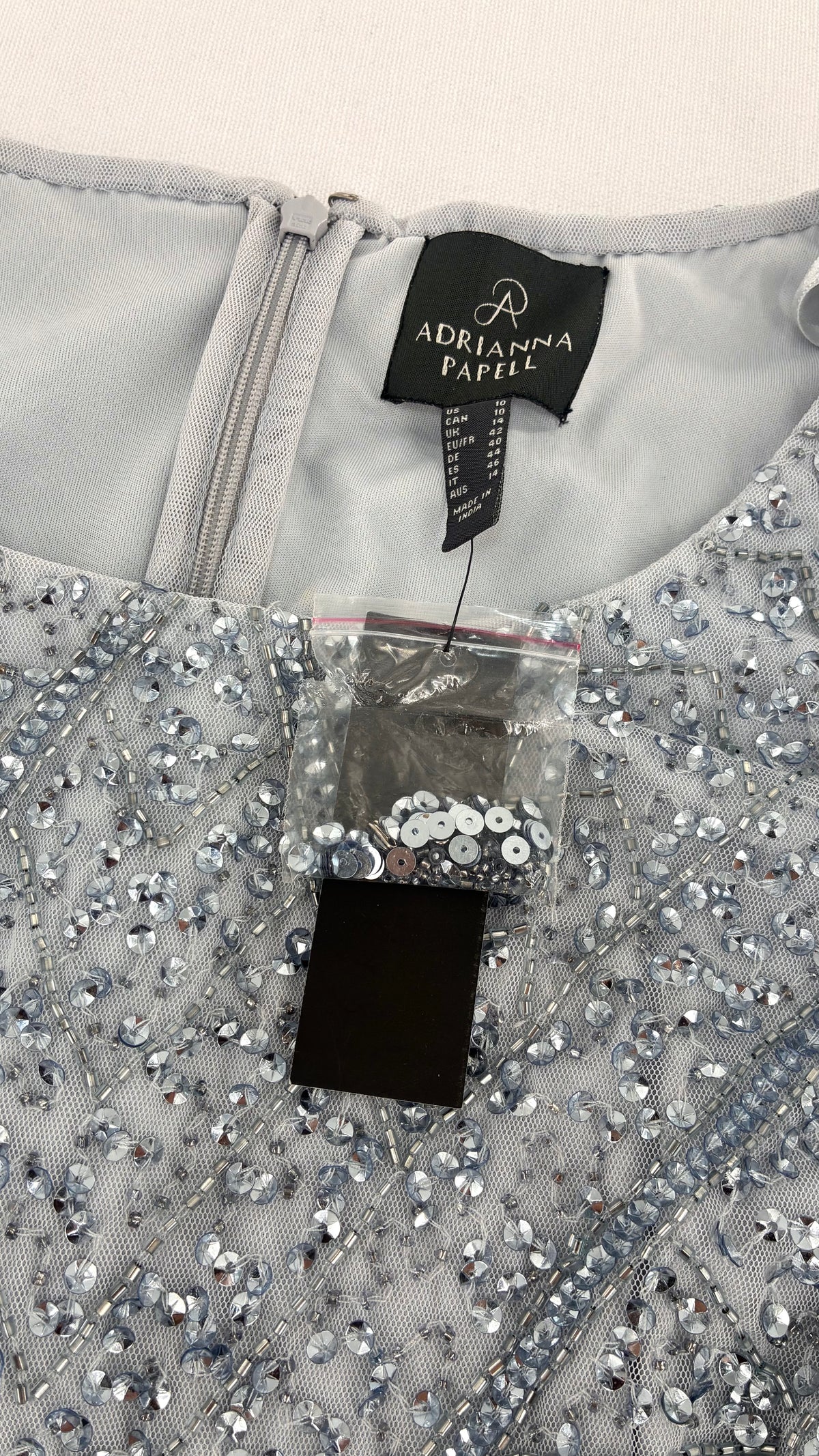 Deadstock Vintage ADRIANNA PAPPEL Silver Blue Beaded Mini Dress with Tags (10)