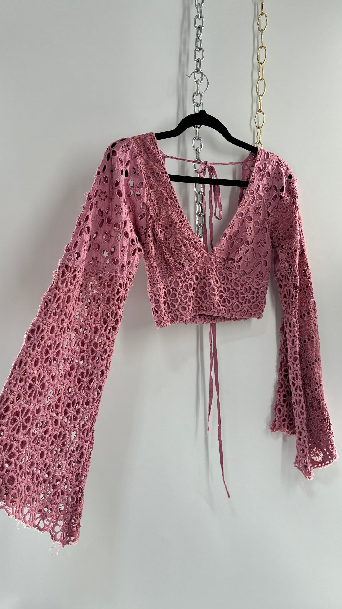 Vintage FREE PEOPLE Dusty Mauve Lace Bell Sleeve (XS)