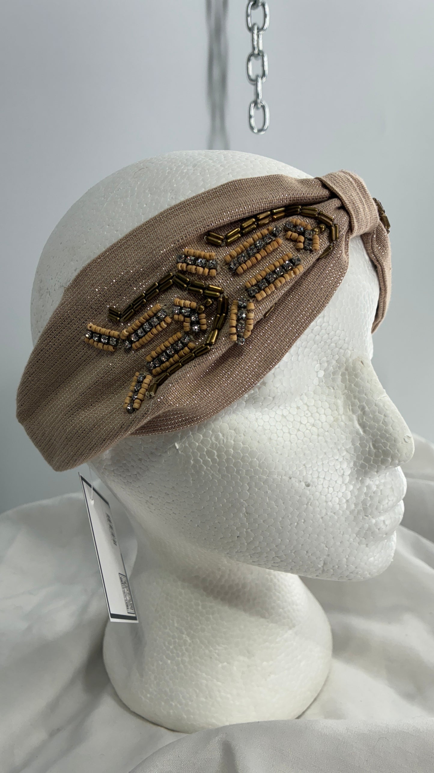 Free People Beige Tinsel Beaded Headband