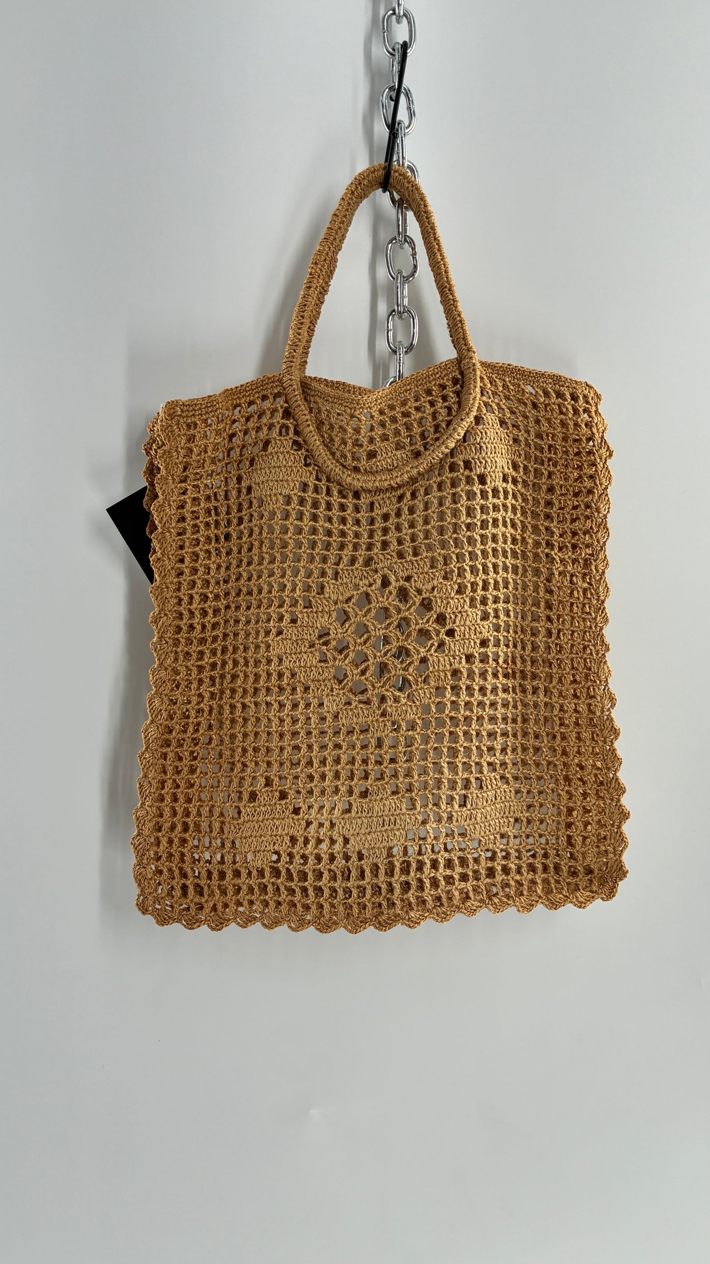 Vintage Macrame Round Handle Straw Tote