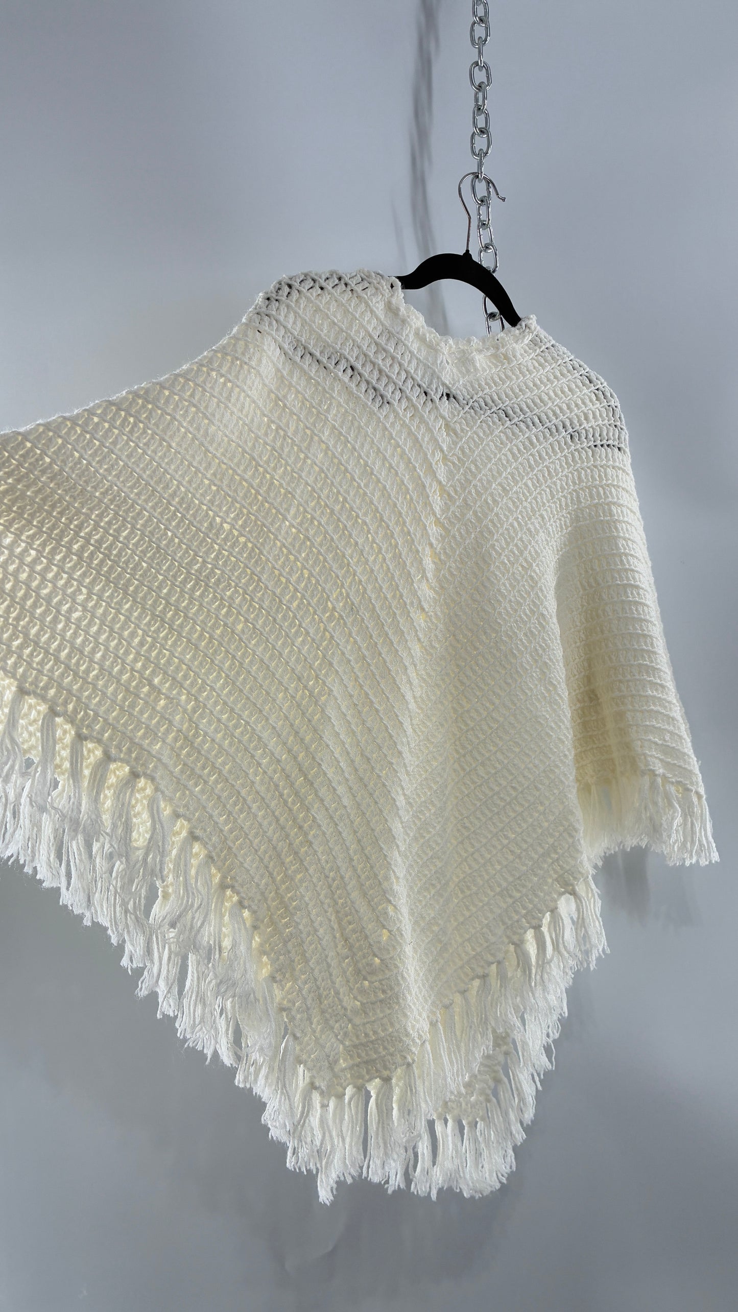 Vintage Off White Hand Knit Poncho
