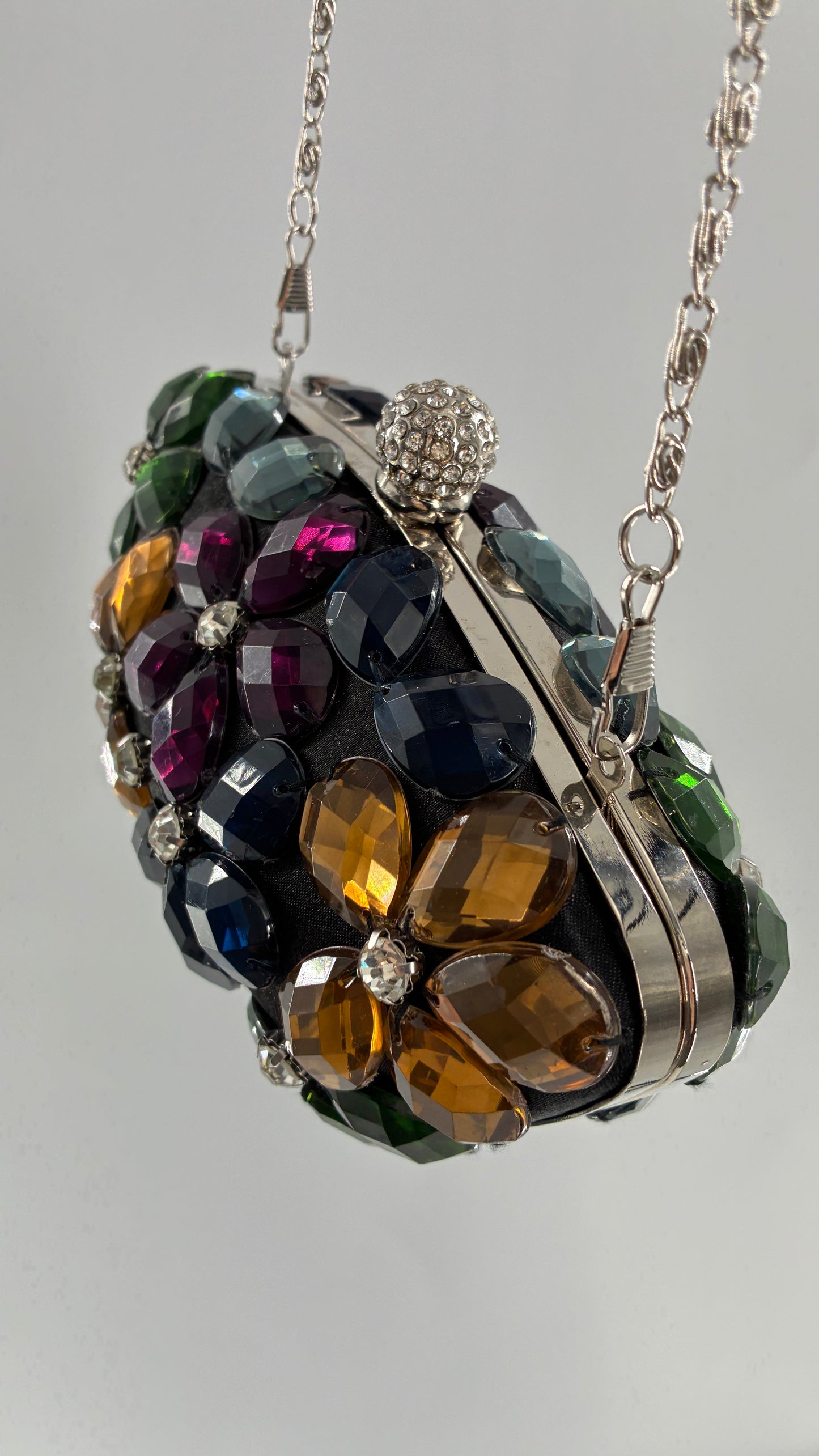 Vintage Black Clutch with Colorful Oversized Stones
