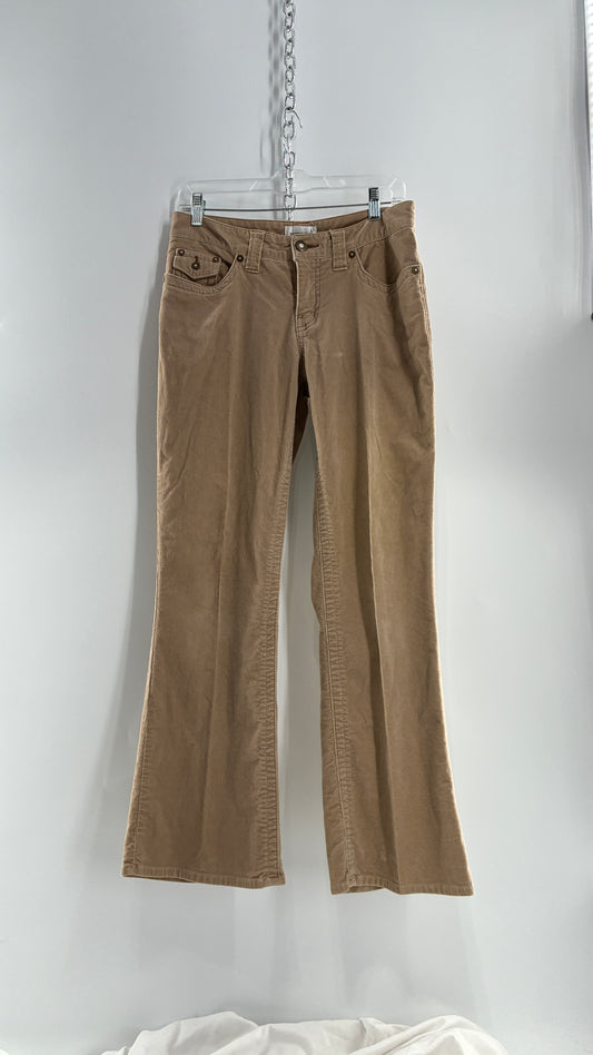 Vintage Fashion Bug Tan Corduroy Kick Flare Pants with Embroidered Bum Pockets (6)