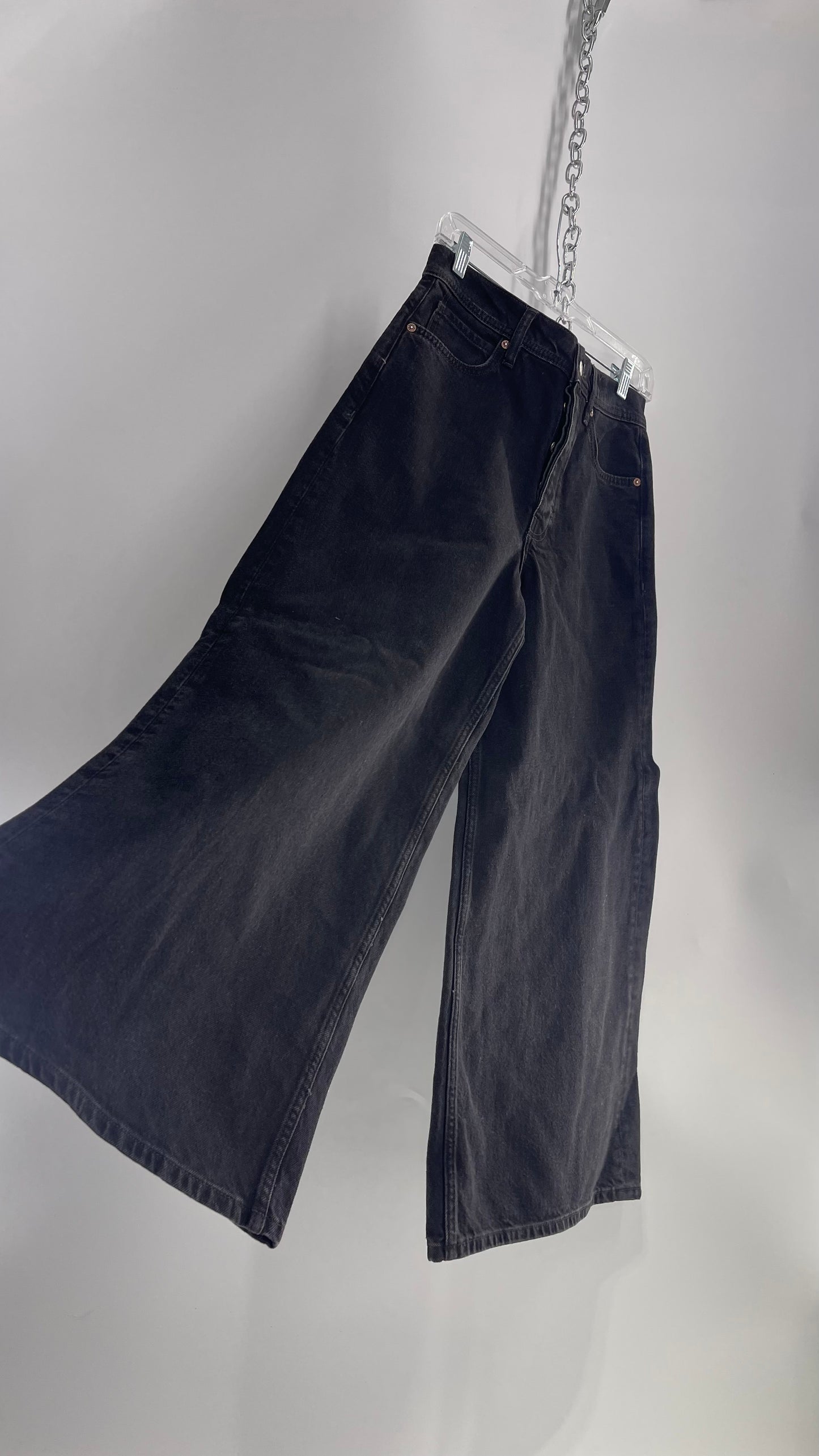 Free People Black Button Up Exaggerated Wide Leg Jeans (27)