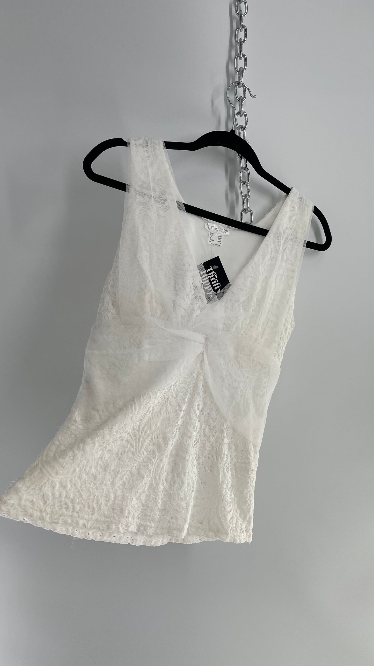 Vintage 1990s VENUS White Lace Ruched Bust Tank (Small)