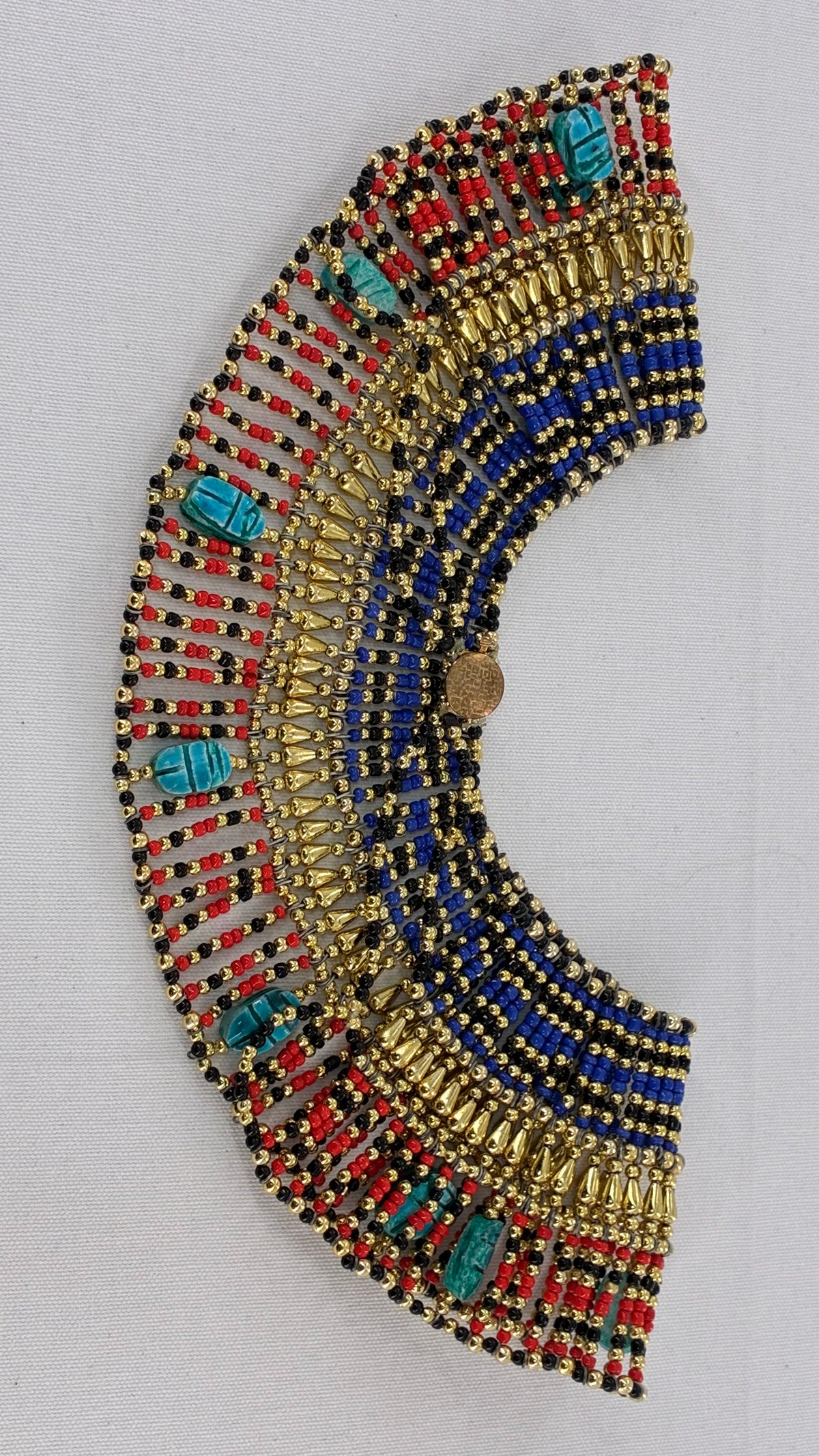 Vintage Egyptian Cleopatra Pharaoh Scarab Beaded Bib Necklace
