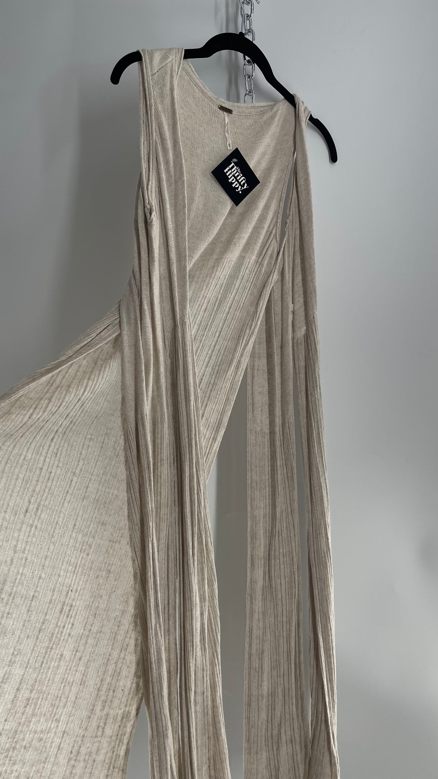 Free People Sleeveless Full Length Knit Beige Cape (XS)