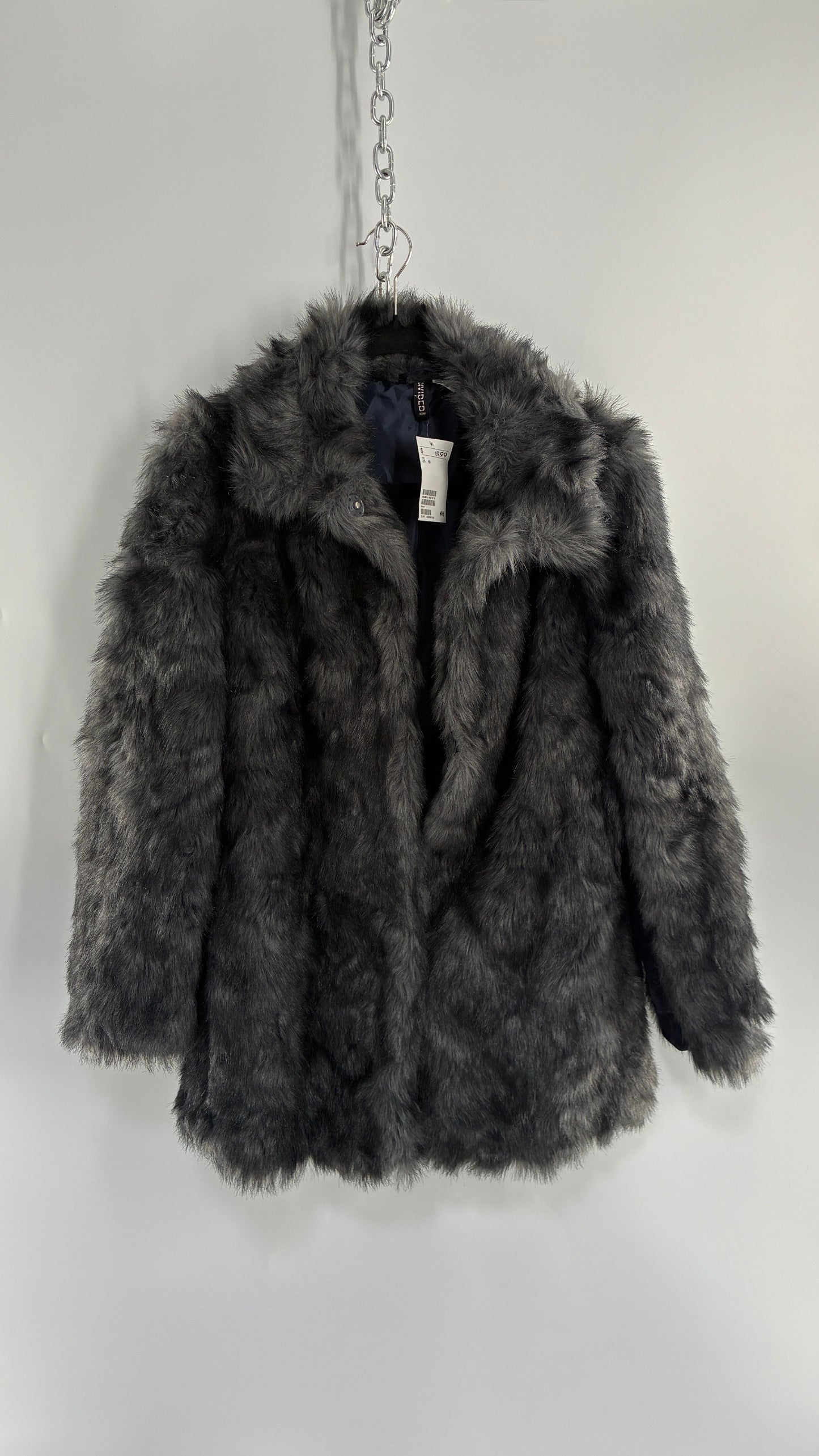 H&M Grey Boxy Fur Coat with Tags Attached (10)