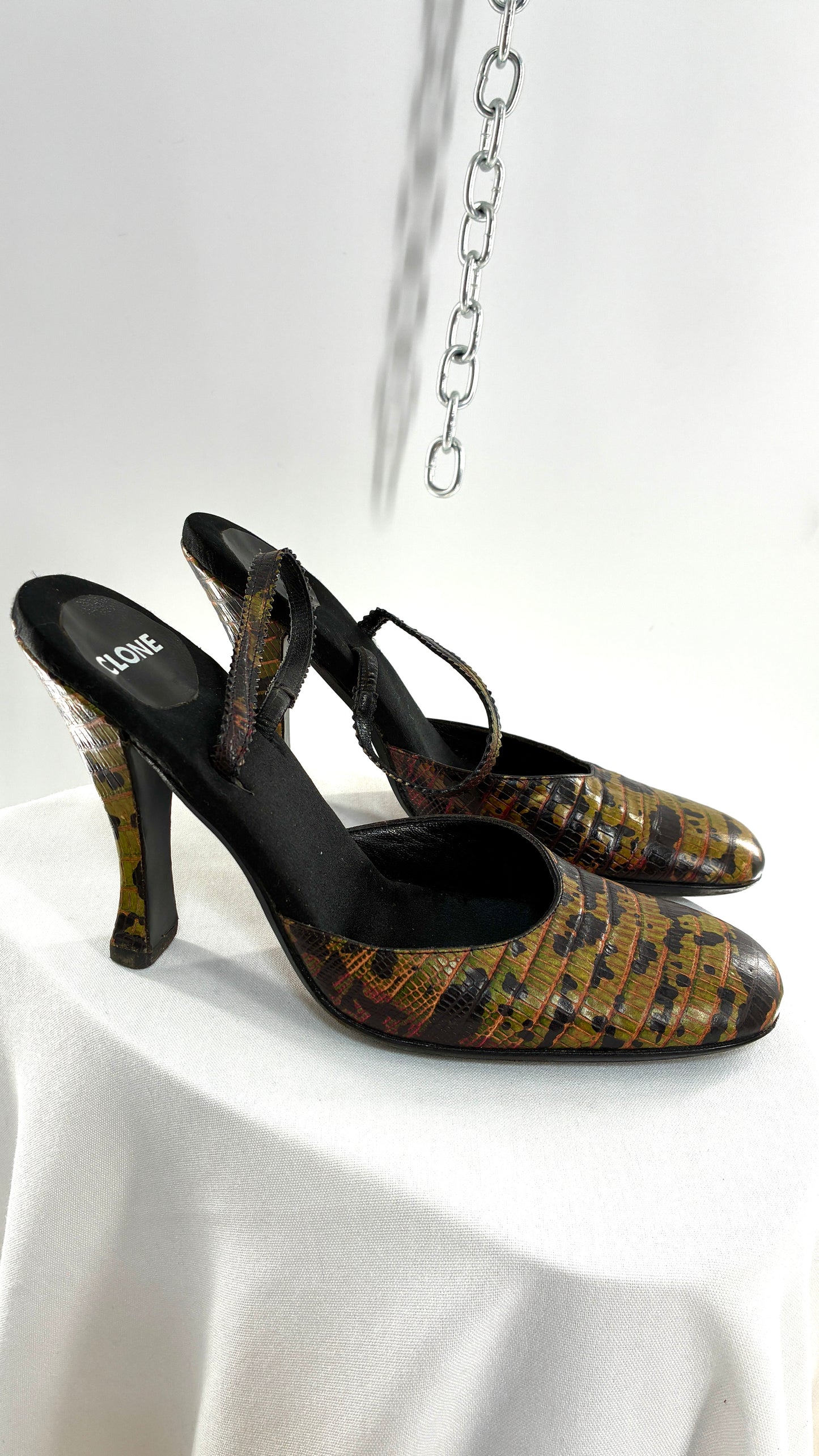 Rare Vintage CLONE Bruno Bordese Anaconda Snake Patterned Round Toe Heel Made in Italy (37.5)