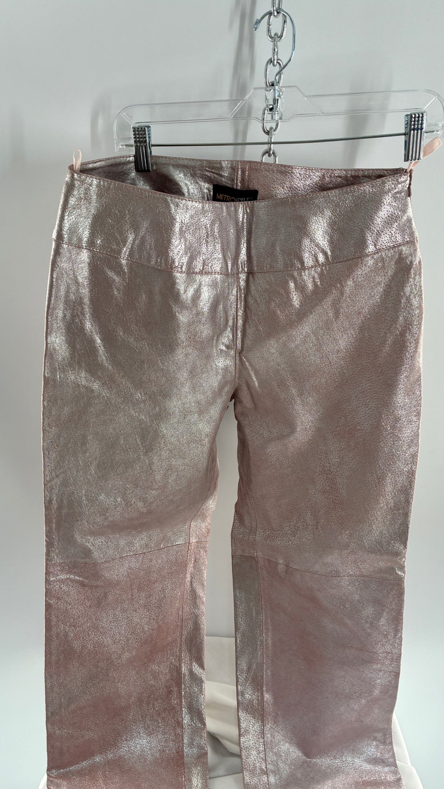Vintage Deadstock METROSTYLE Pink Metallic Leather Low Rise Bottoms (12)