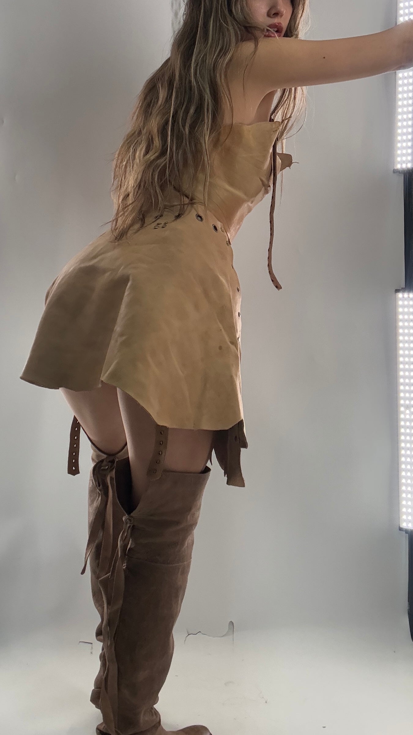 CUSTOM Handmade Rugged and Reversible Distressed Leather Two Piece Set with Grommet Waistband (XS-XL)