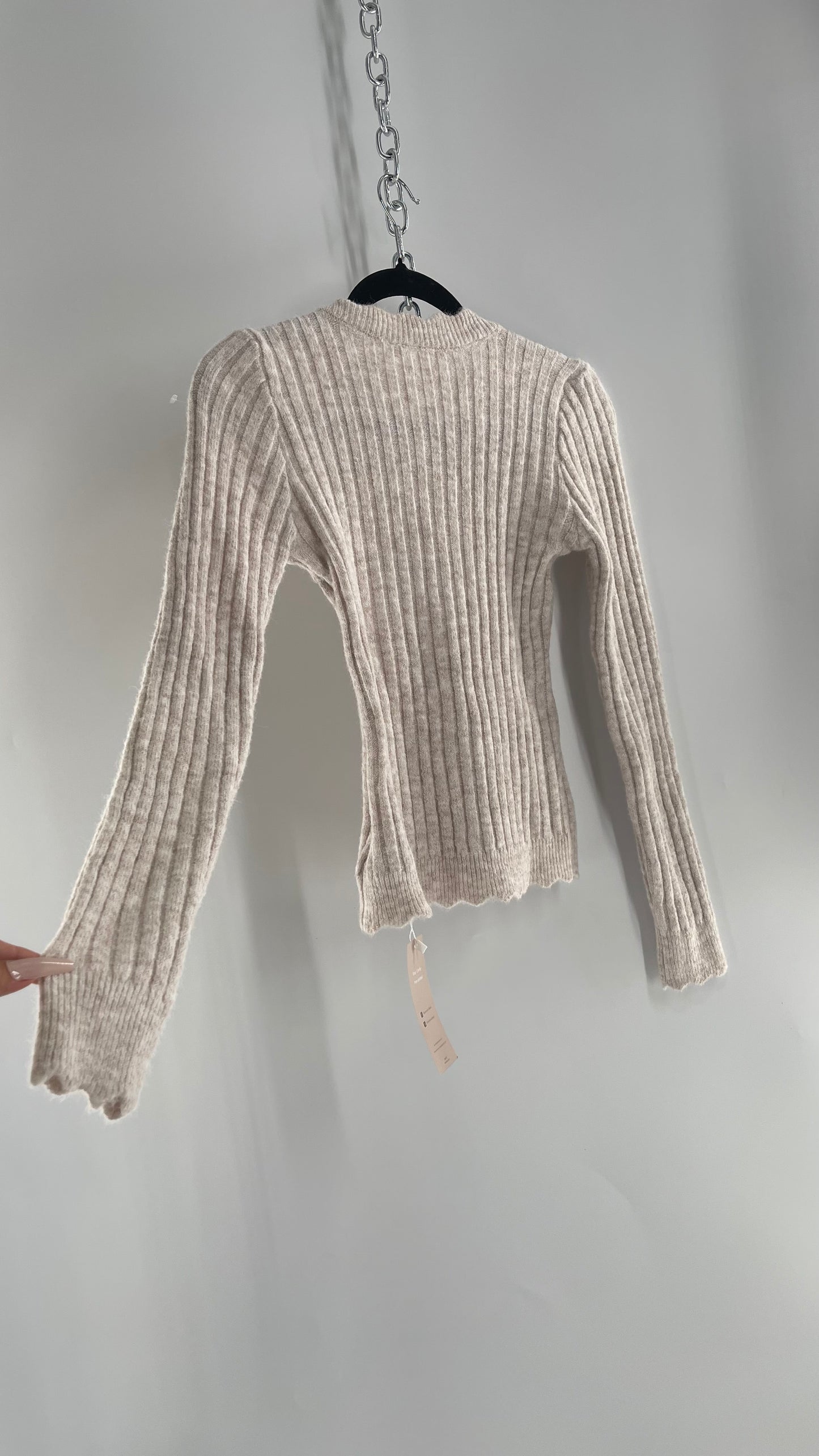 Oatmeal Ribbed Knit Long Sleeve with Tags Attached (Small)