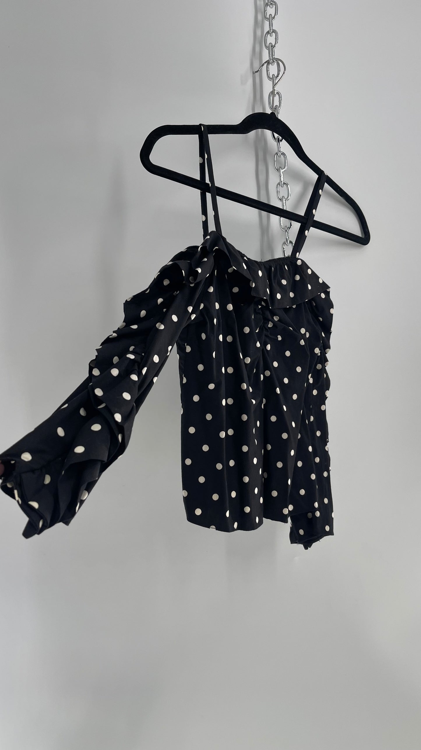 Urban Outfitters Silence and Noise Black and White Polka Dot Ruffle Sleeve Blouse (small)