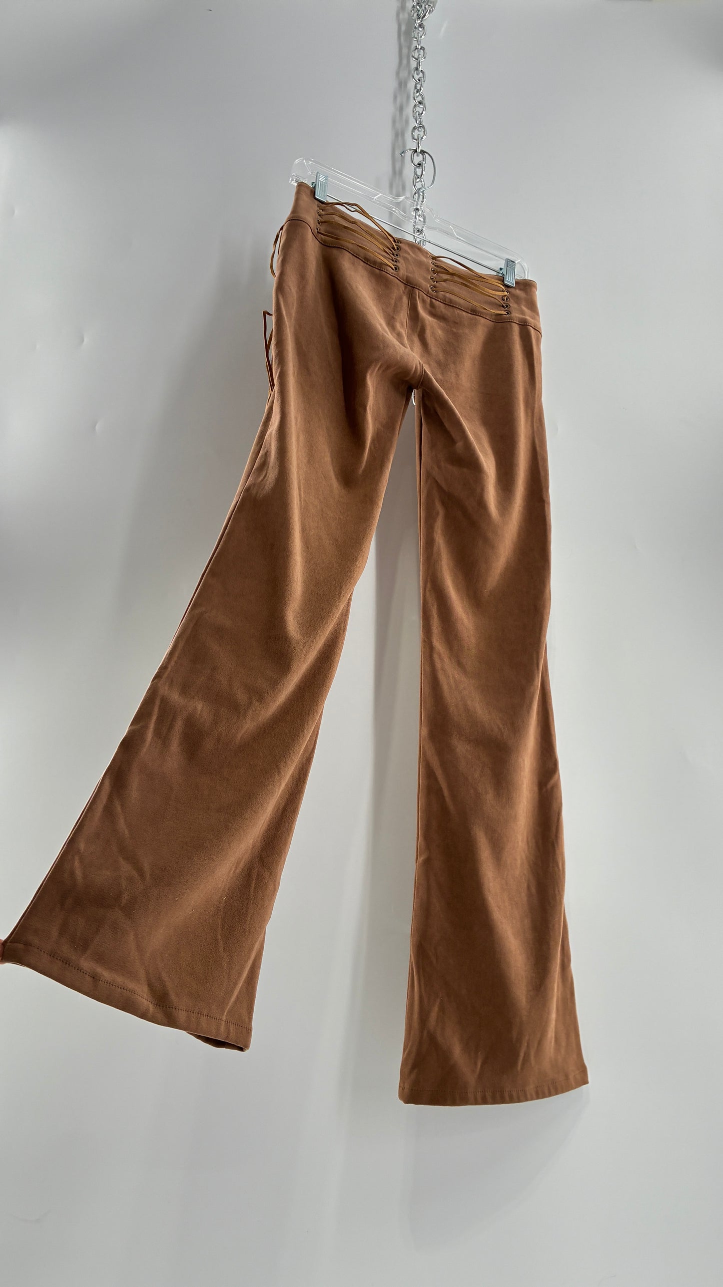 Vintage Rare L.E.I Low Rise Faux Suede Kick Flares with Wide, Thread Through Tassels Hip Band (5)