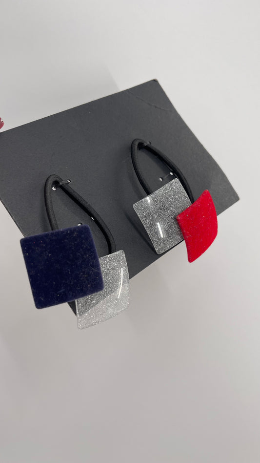 Free People Hair Ties with Red and Navy Velveteen Squares