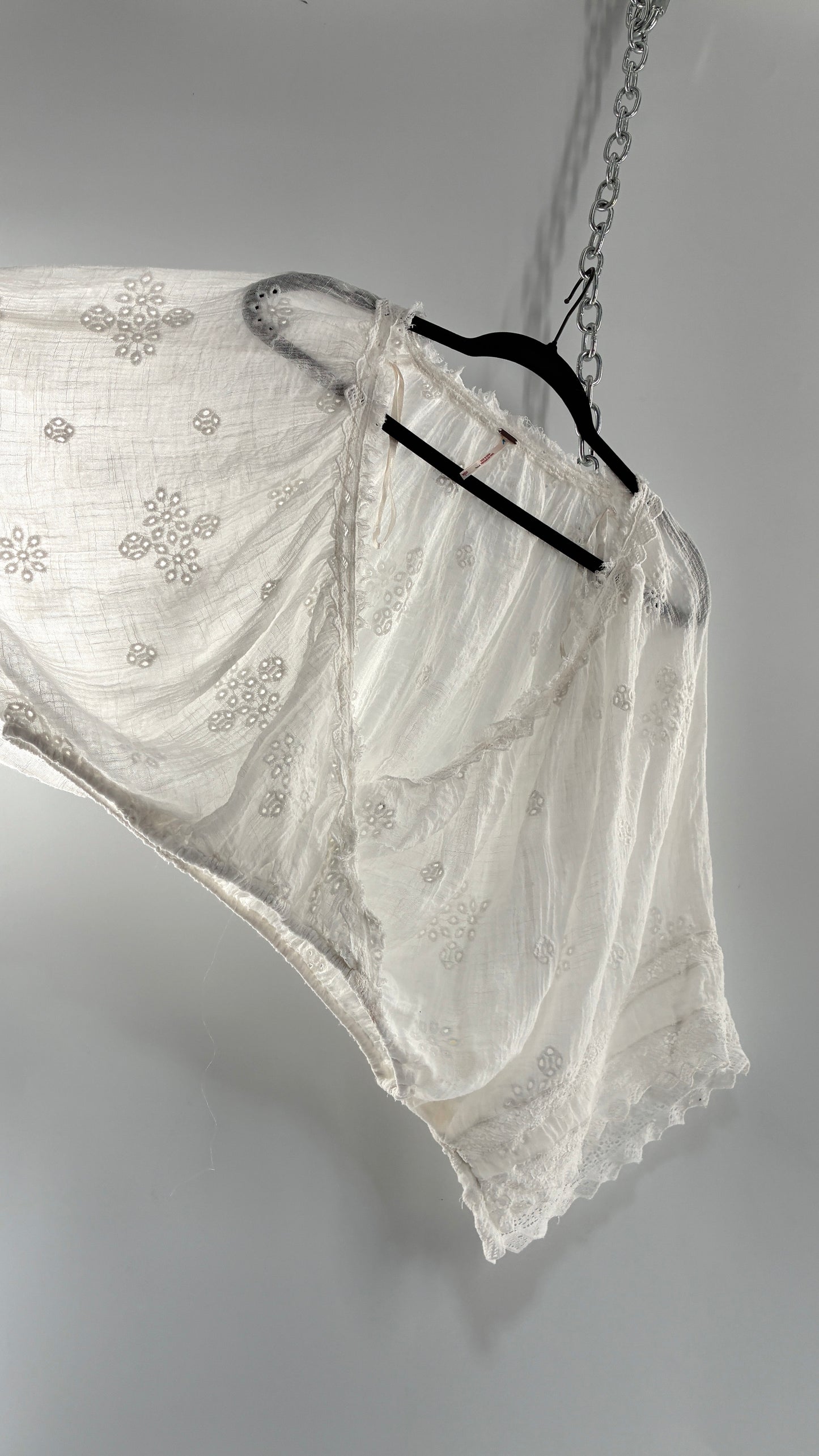 Vintage Free People Cotton Eyelet Embroidered Draping Bubble Top (Small)