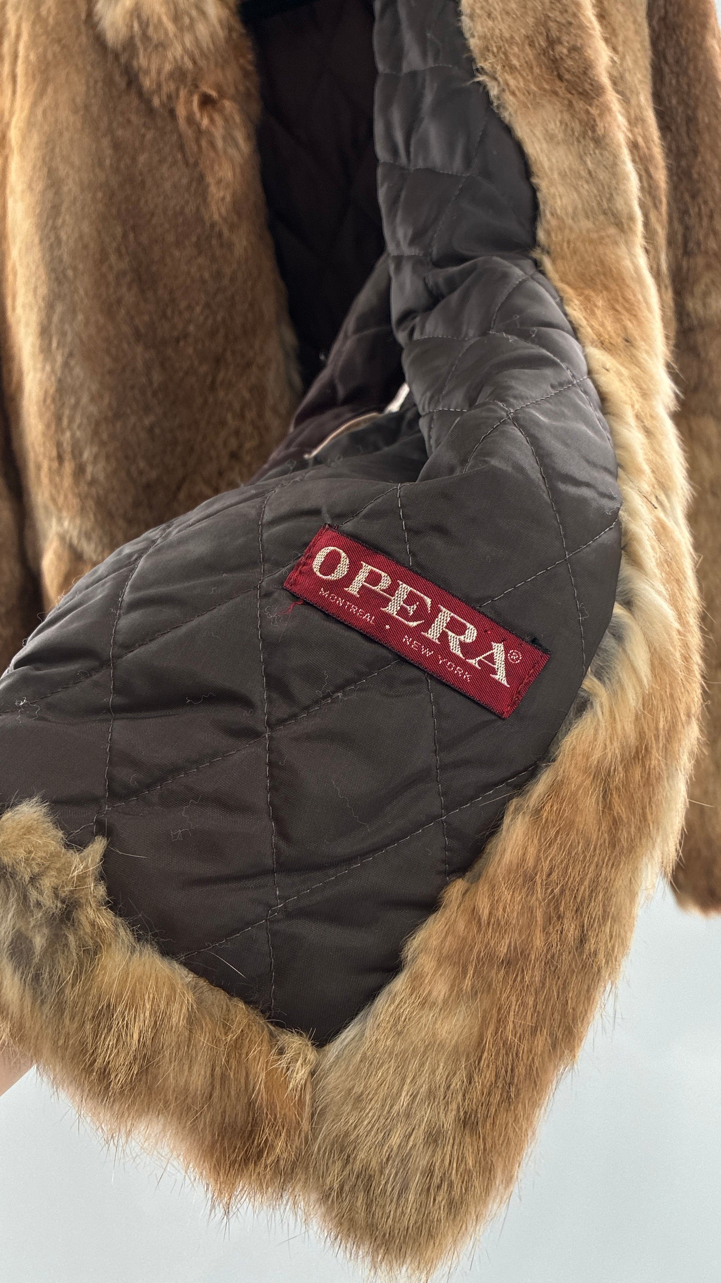 Vintage OPERA Montreal New York Genuine Fur Coat with Pearl Embellished Leather Flower Appliqués (Medium)