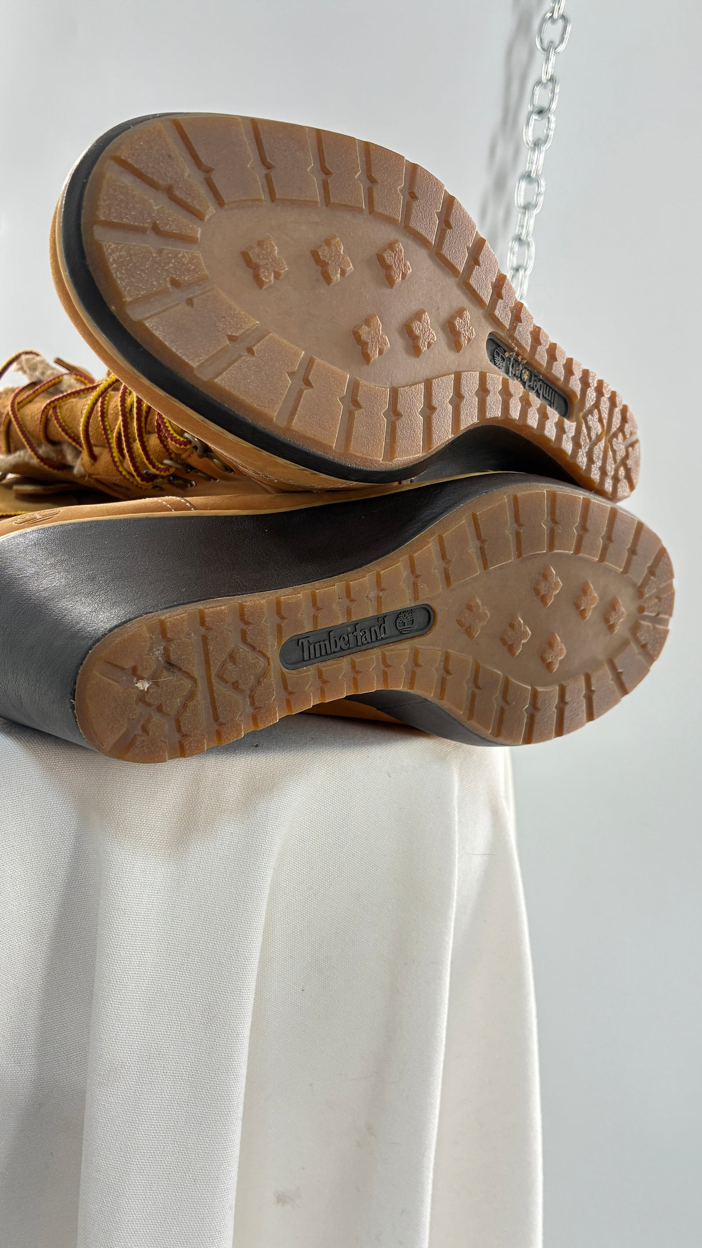 Vintage TIMBERLAND Wedge Boots Suede Leather Tie Up Heels (7.5)