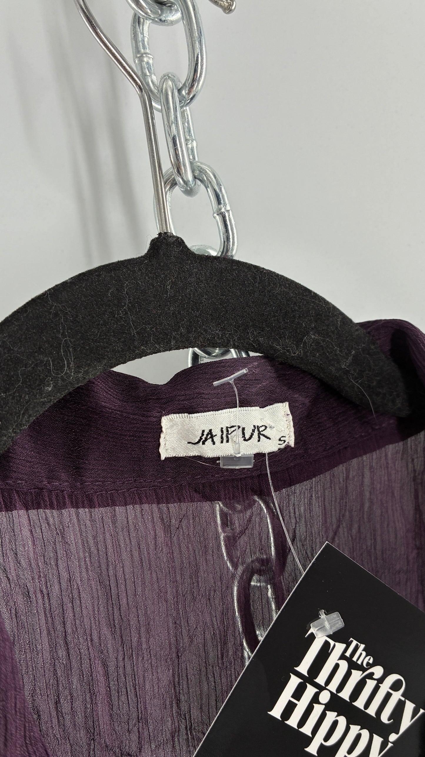 Vintage 1990s JAIPUR Purple Crimped Button Blouse with Ruffled Details (Small)