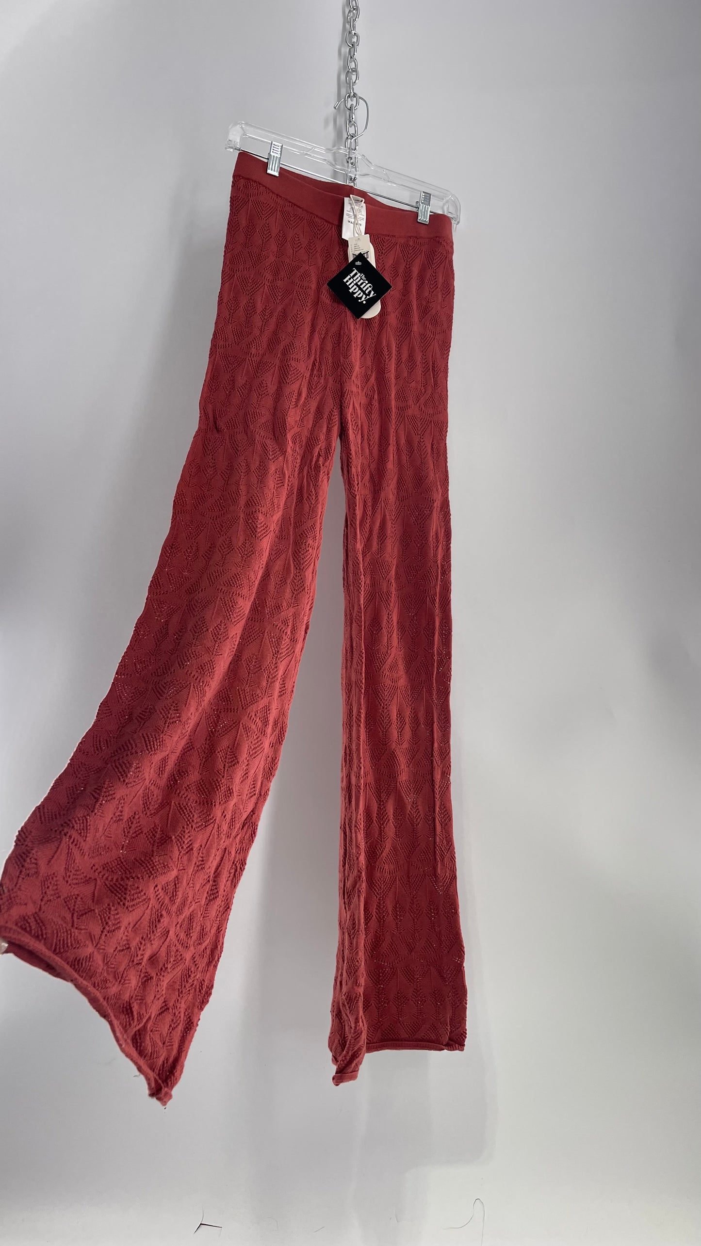 FLATWHITE Anthropologie Pointelle Open Knit Wide Leg Flare Pant with Tags Attached (Small)