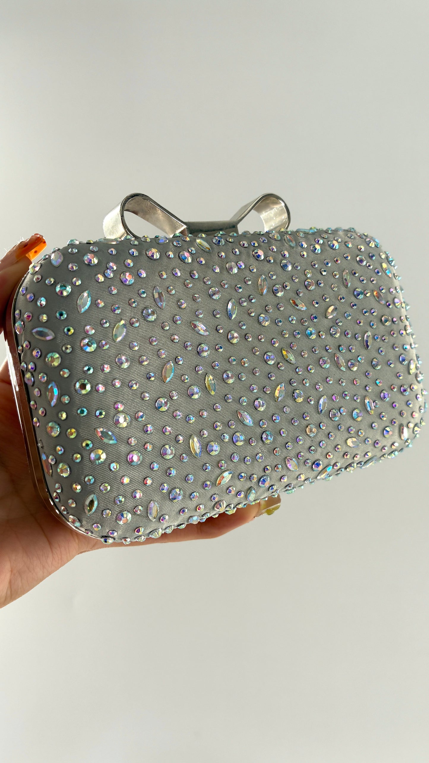 Vintage LULU TOWNSEND Silver Rhinestone, Water Droplet Clutch, Shoulder Bag