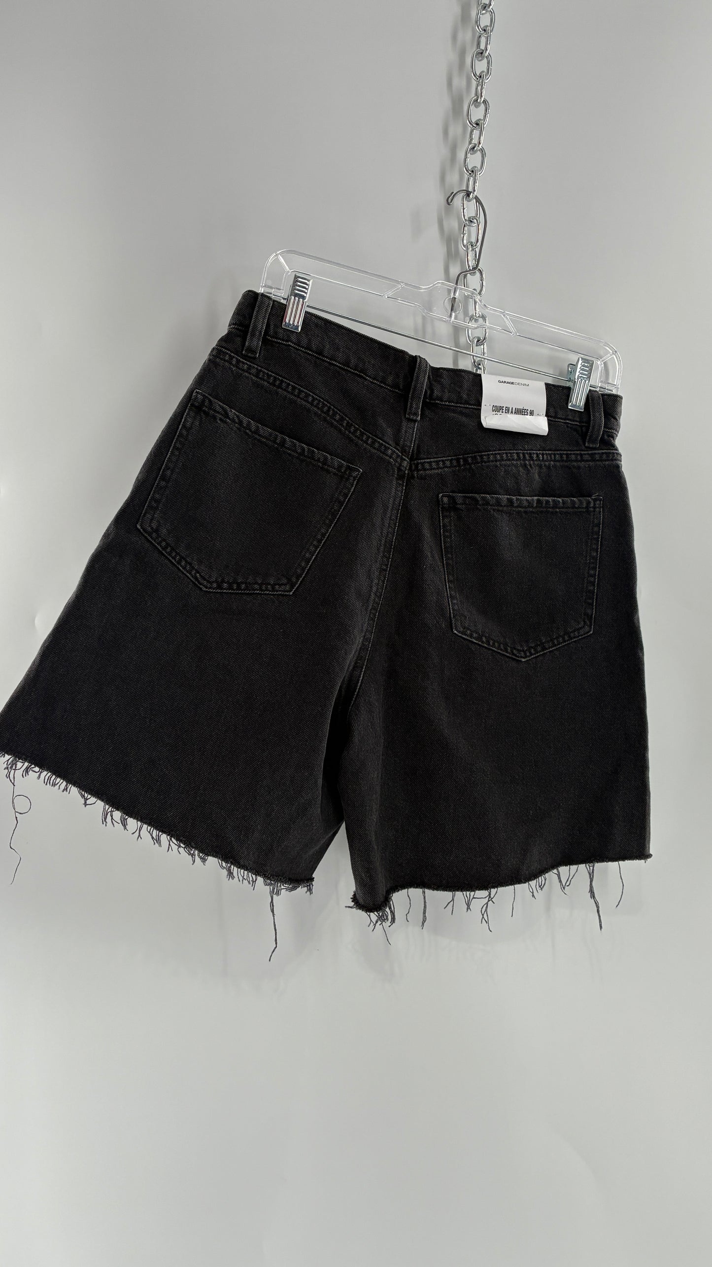 GARAGE Grey Denim 90s A-Line Shorts with Distressed Hem and Tags  (9/29)