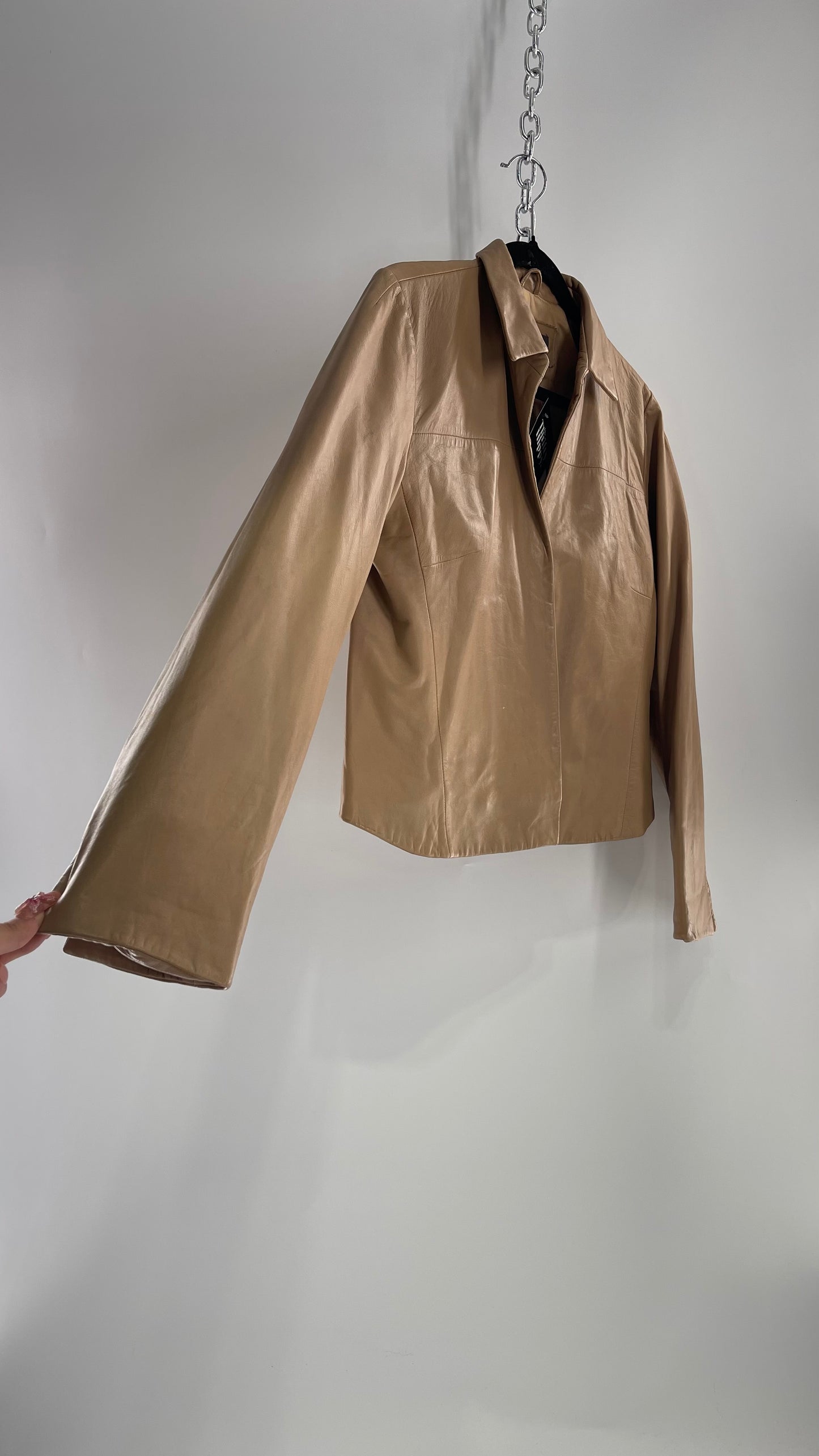 Deadstock Vintage Banana Republic Tan Soft Leather Cropped Boxy Jacket with Tags Attached (Medium)