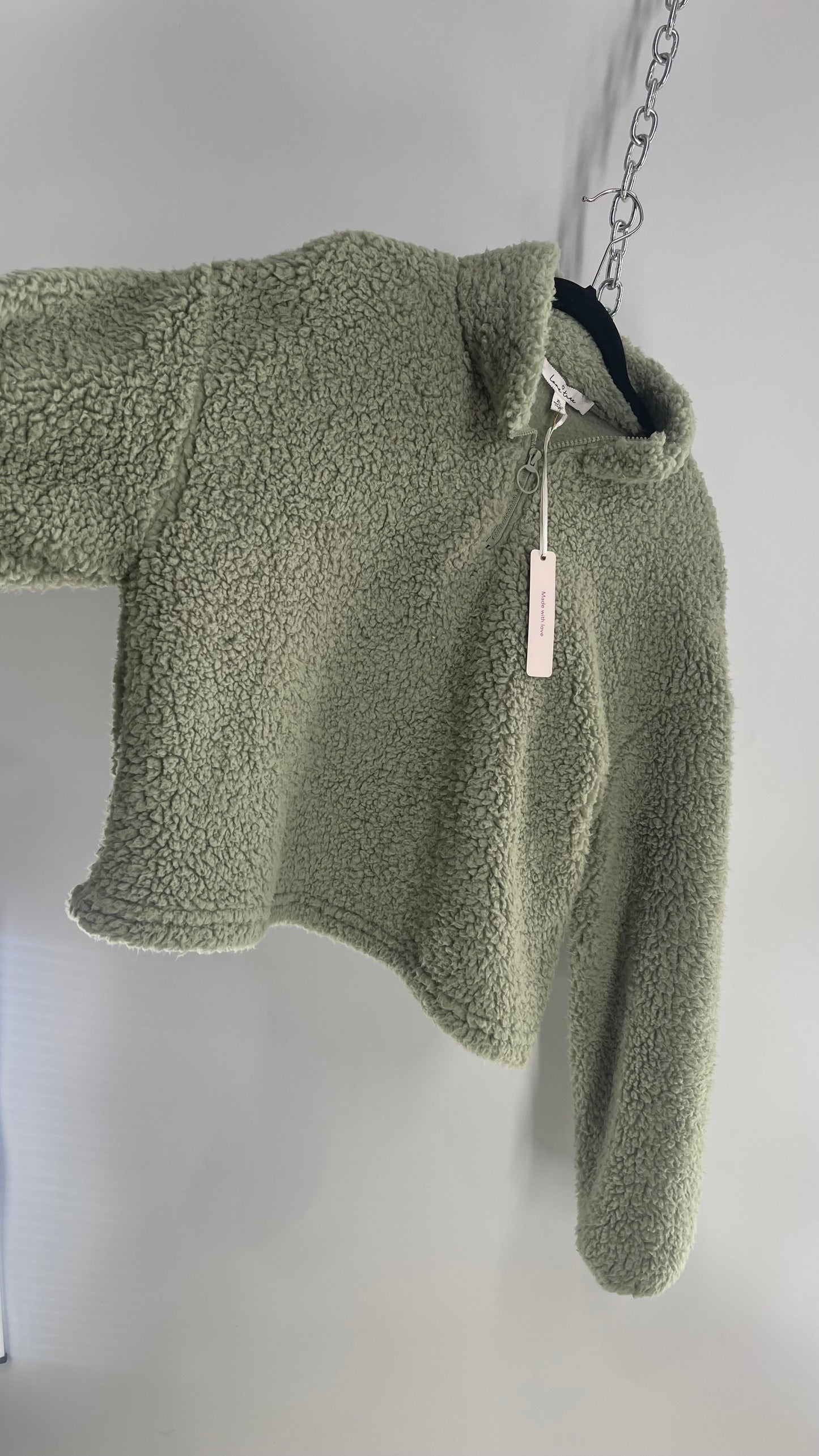 Love Tree Sherpa Sage Teddy Quarter Zip with Tags Attached (XL)