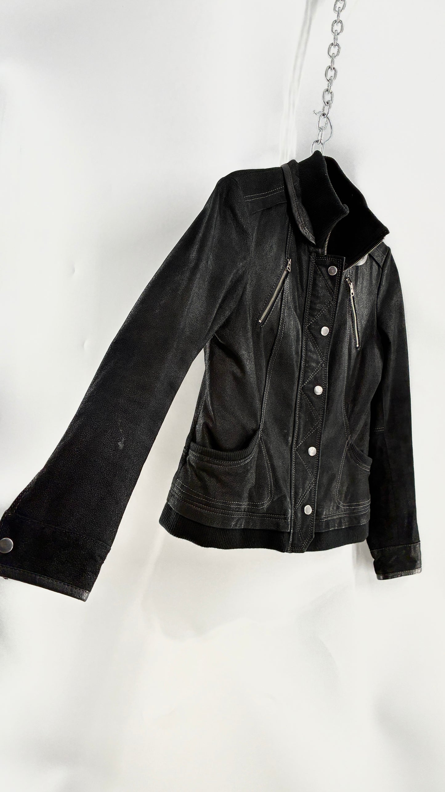 Vintage DANIER Metallic Black Suede Leather Jacket (Small)