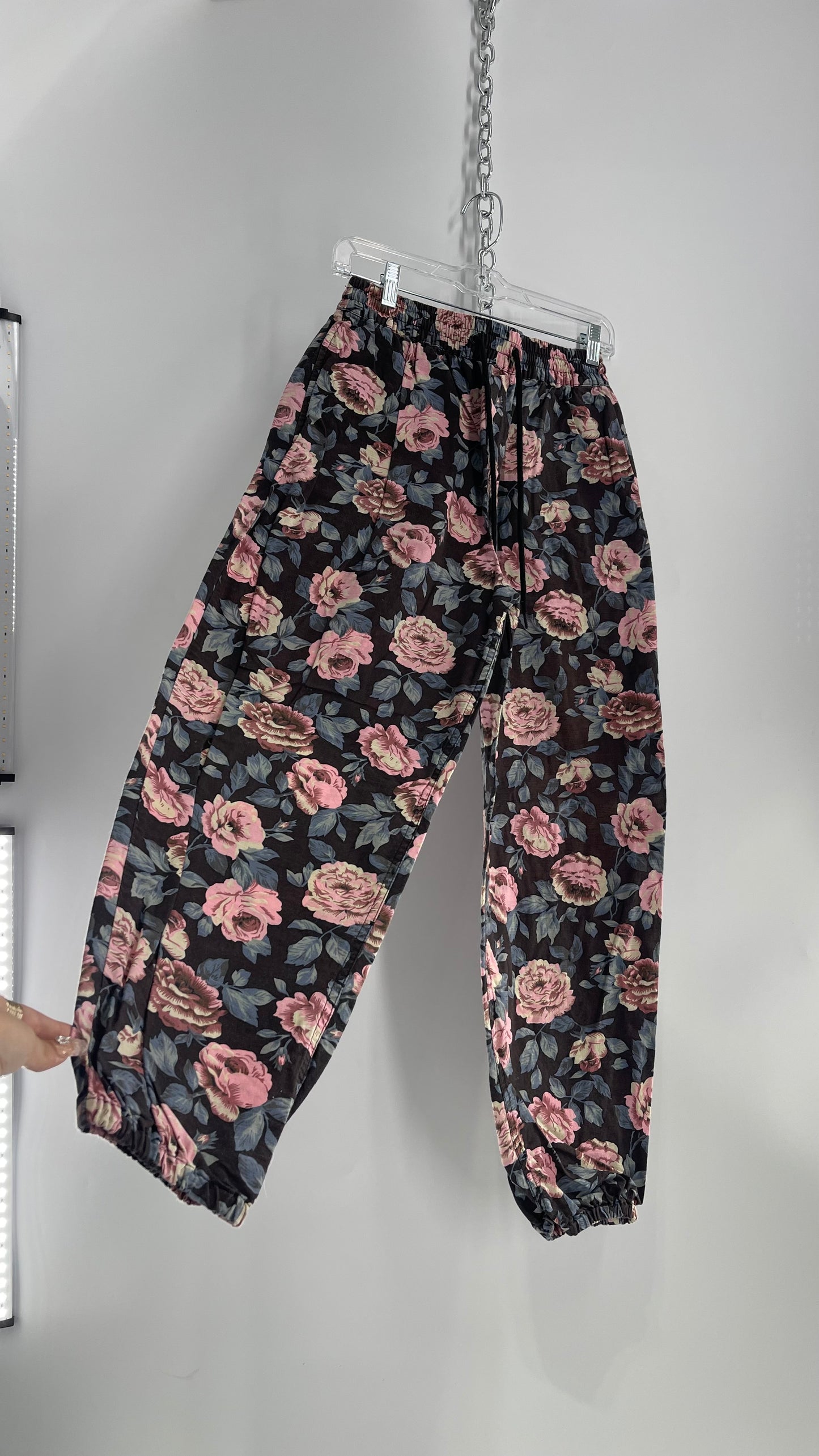 Urban Outfitters Brown/Pink Floral Joggers (Small)