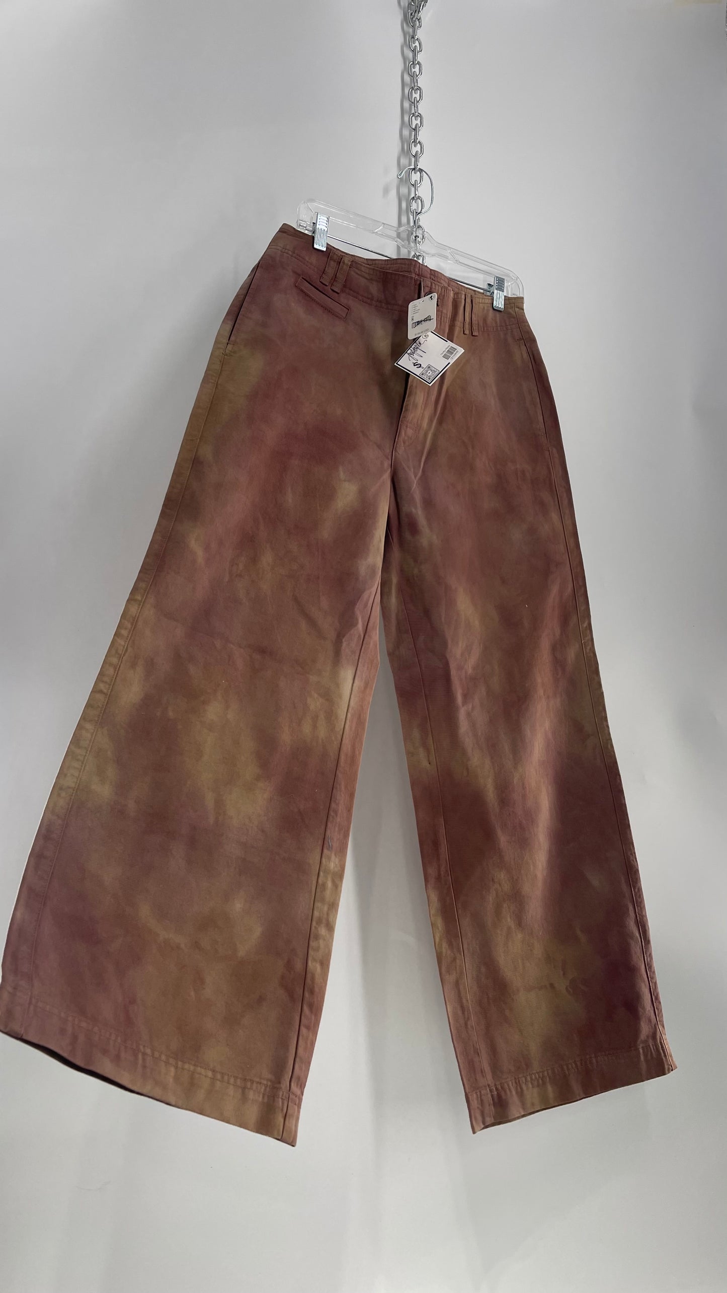 Free People Neutral Tone Tie Dye Baggy Carpenter Pant with Tags Attached (8)