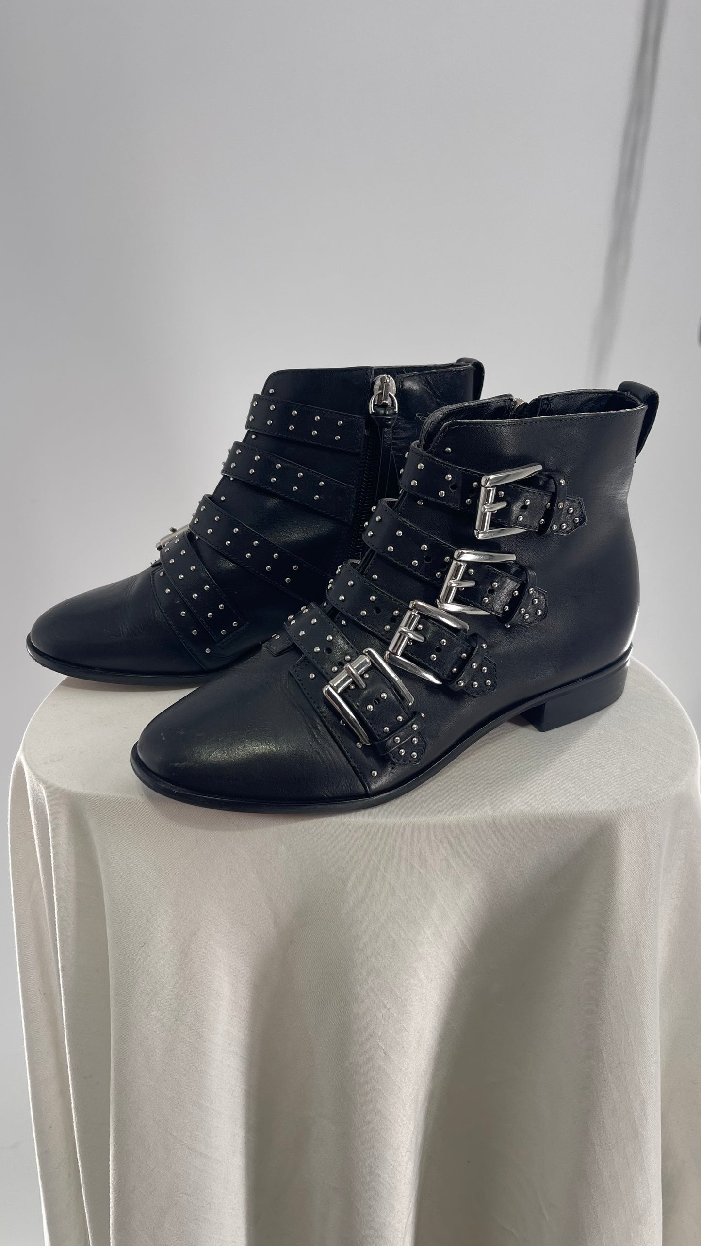 Rebecca Minkoff Brazilian Leather Black Studded Buckle Boots (5)