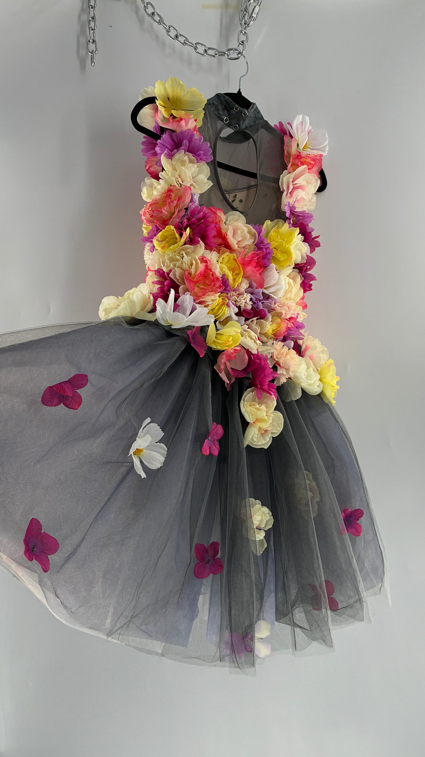 Floral Appliqué Abstract Display Mini Dress (S/M)