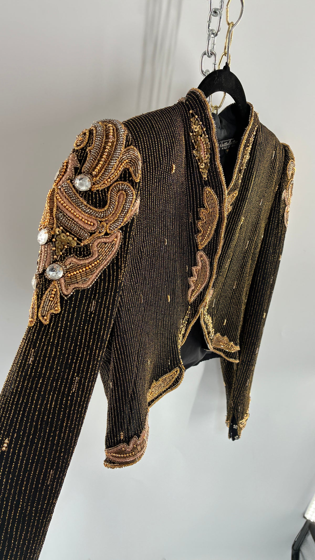 Vintage CREATIVE CREATIONS Black Blazer with Intricate Gold Beading (Medium)