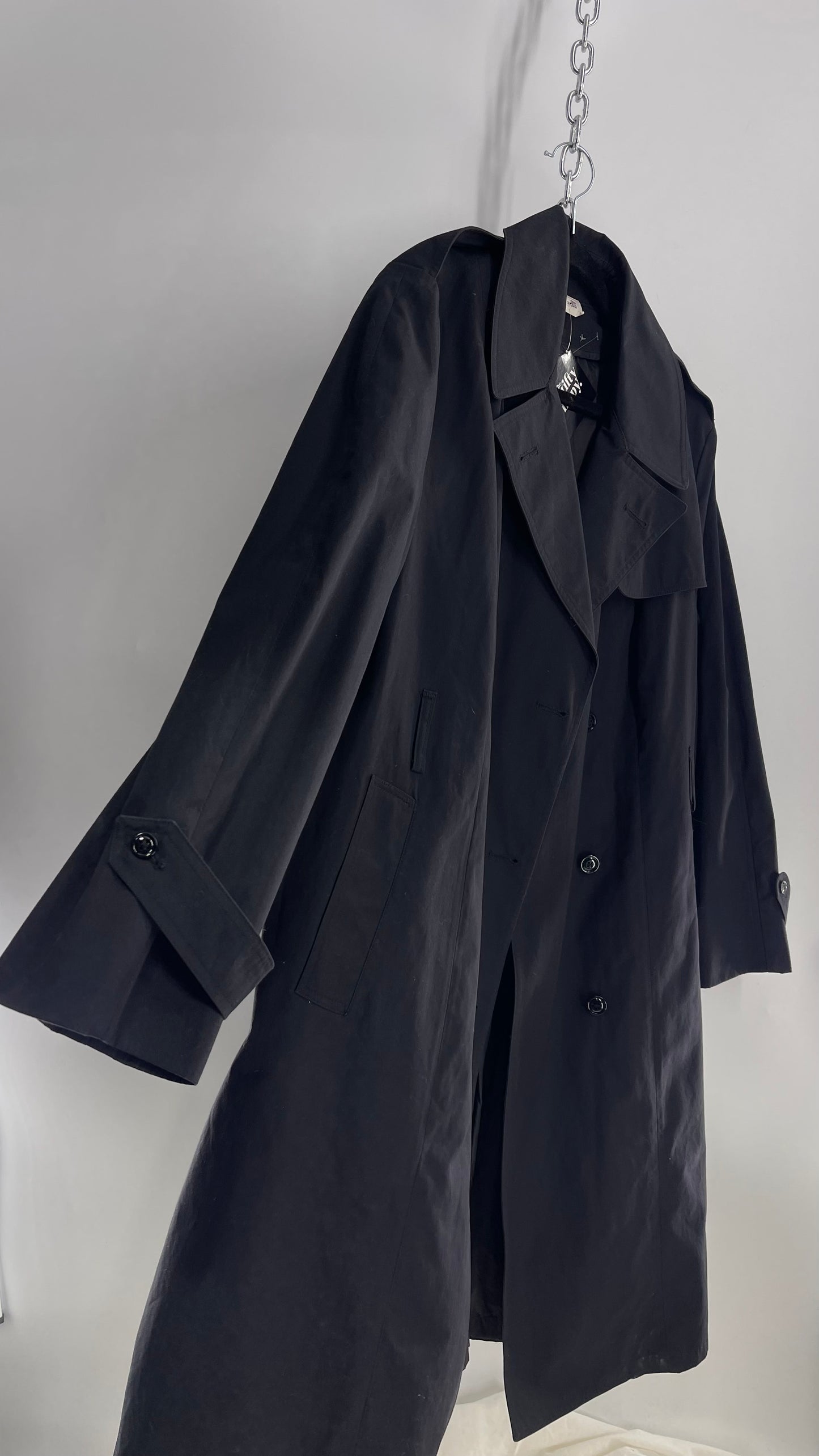 Vintage Black Industrial Style Canvas Trench Coat without Belt (Large)