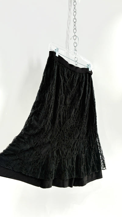 Vintage DUÉ PER DUÉ Black Heavy Knit Skirt with Lace Overlay (Medium)
