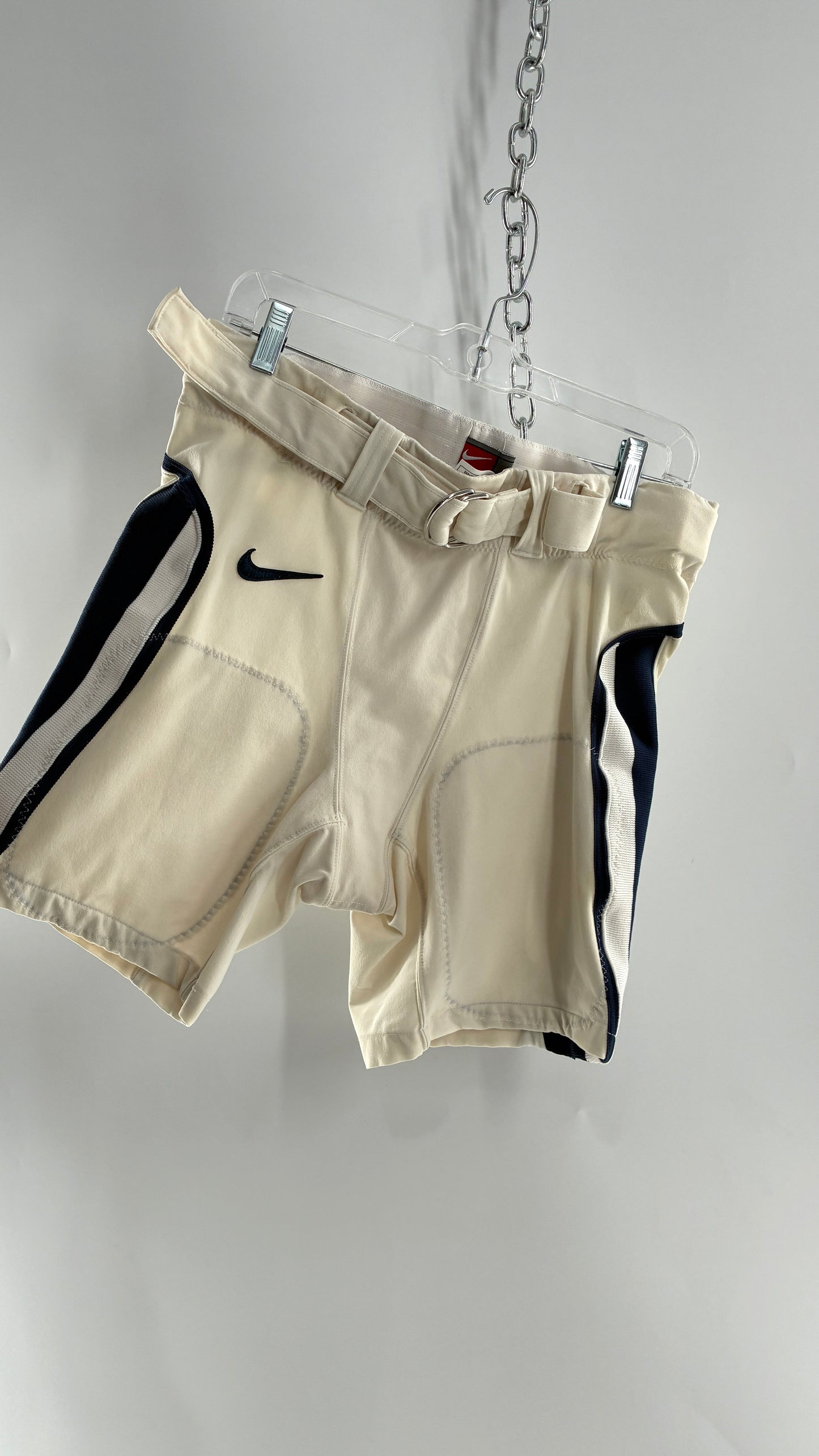 Vintage Nike Off White Distressed Football Belted Shorts (36)