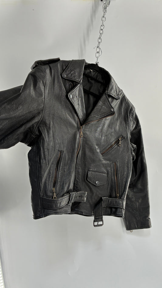 Vintage Black Genuine Leather Motorcycle Jacket (XL)