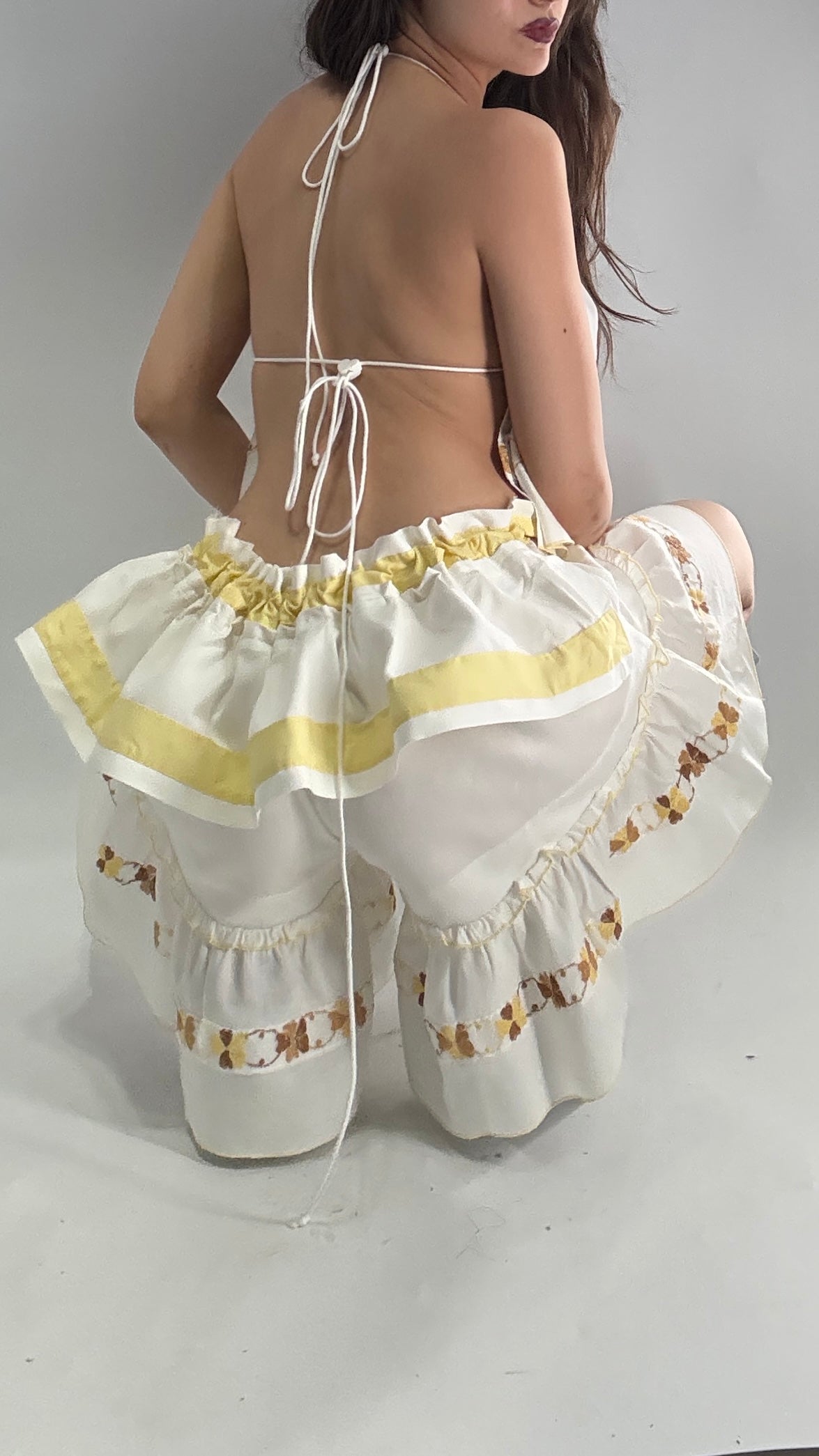 Vintage Handmade Heavily Embroidered Play Set with Sailor Style Ruffled Bum (XS-XL)
