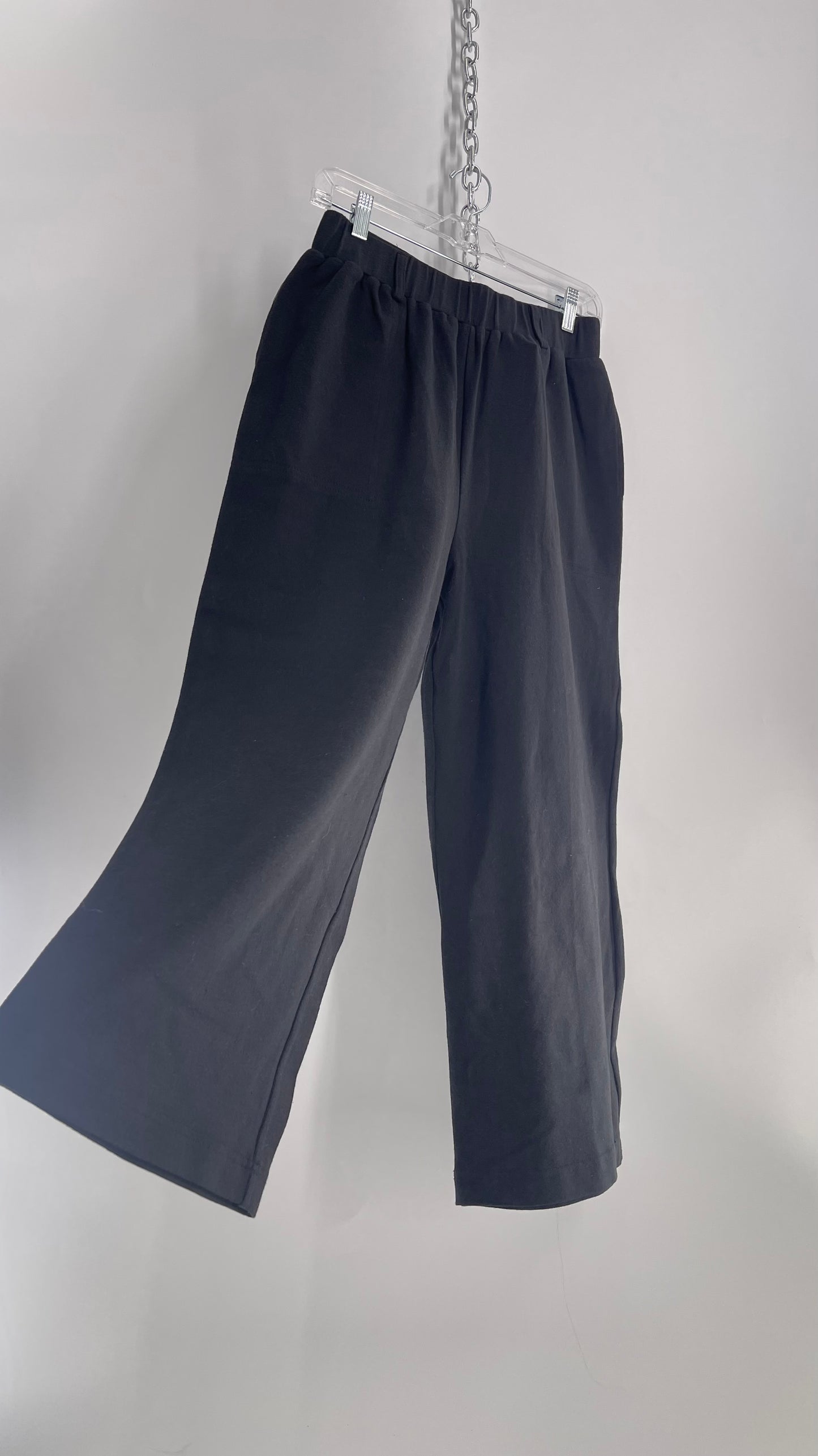 Free People Beach Black Wide Leg Sweats with Oversized Back Pocket (Small)