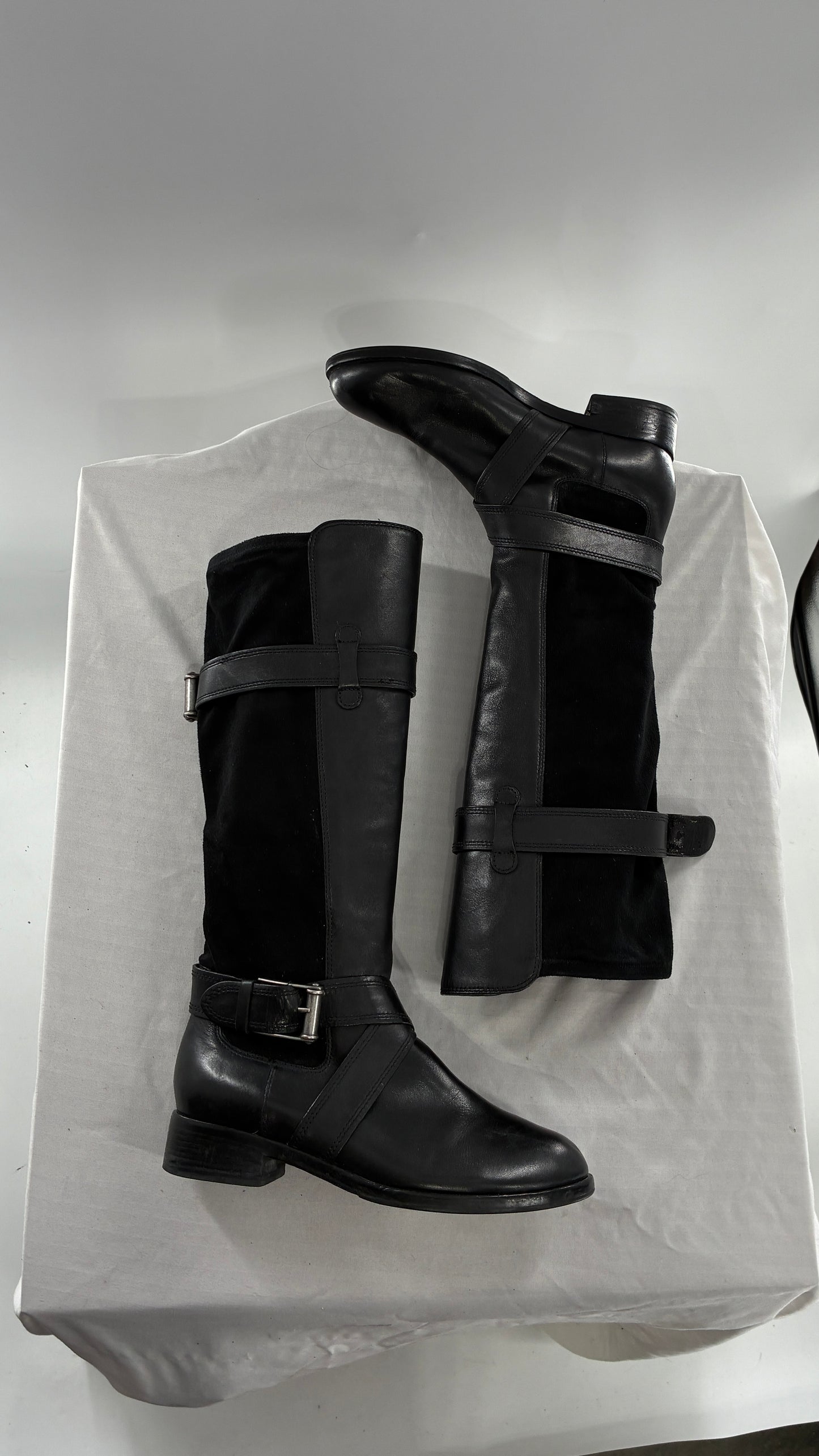 Vintage Cole Haan Black Leather Knee High Boots with Buckle Detailing (7.5)