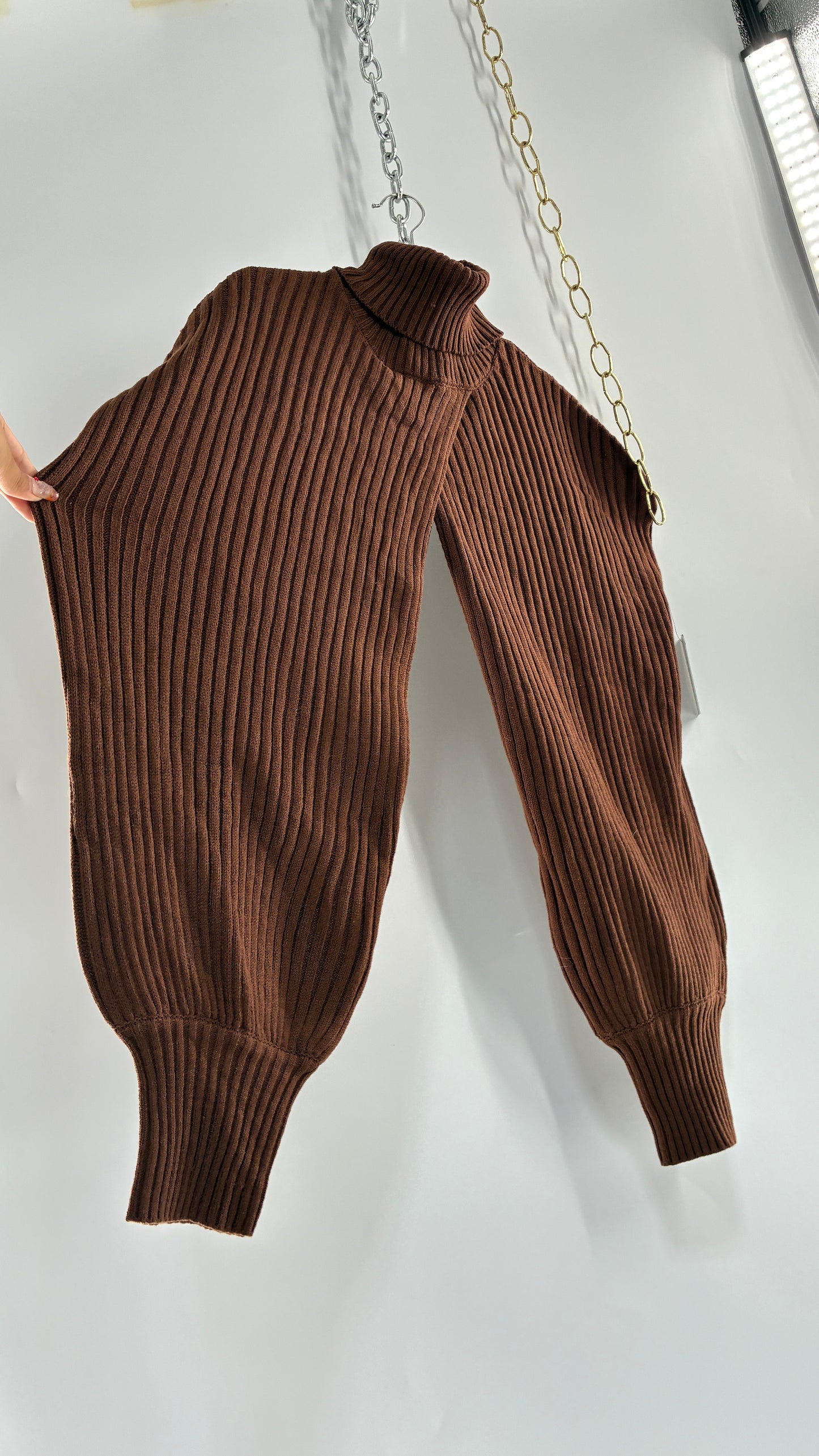 ELOQUII Brown Knit Turtle Neck Bubble Sleeve Shrug with Tags (22/24)